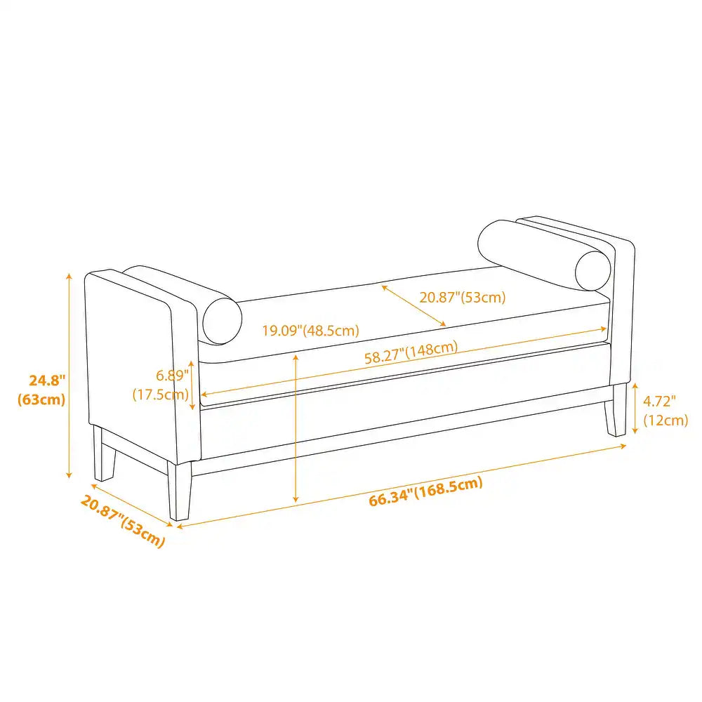 Hommeco Bedroom Bench with Solid Wood Legs & Pillows