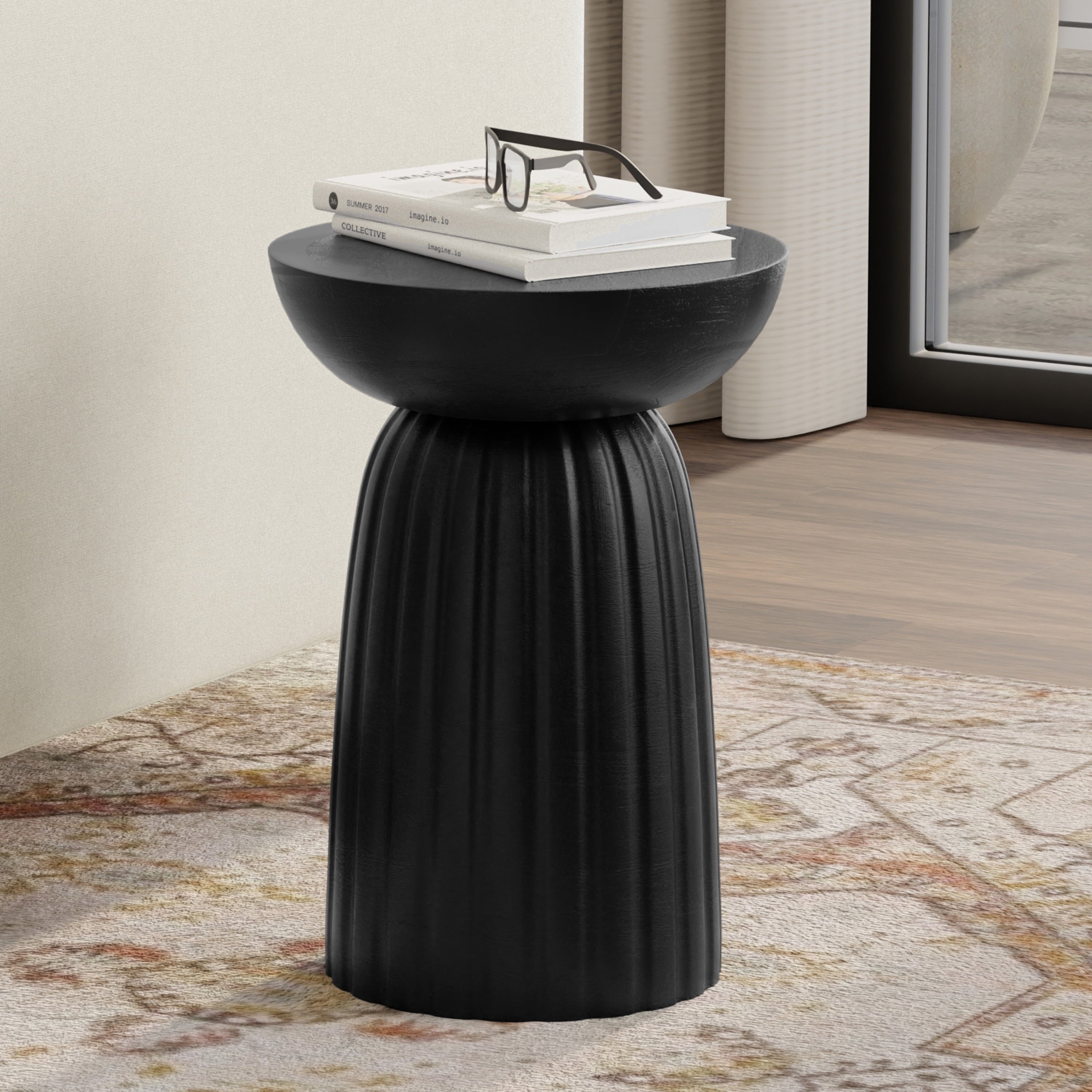 Solid Mango Contemporary Stripe Accent Table in Black