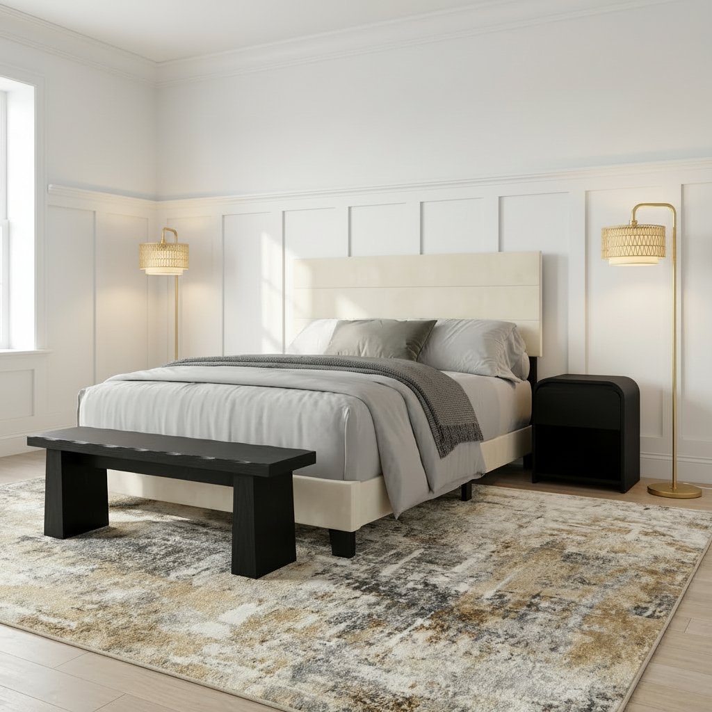 Hommeco Juliet Nightstand with USB, Rich Black Finish