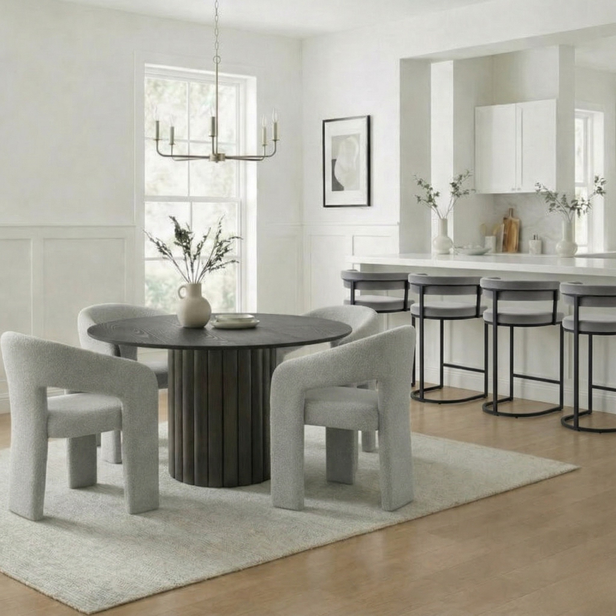 Hommeco Set of 4 Velvet Counter Stools (26") - Modern Barrel Back with Metal Frame