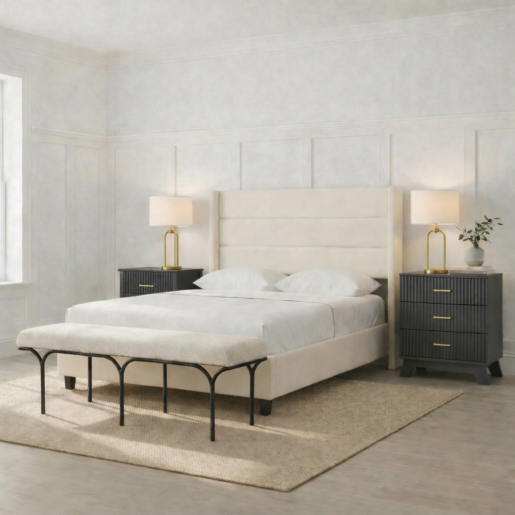 Hommeco 20'' Table Lamp with White Fabric Drum Shade Modern Table Light Fixture