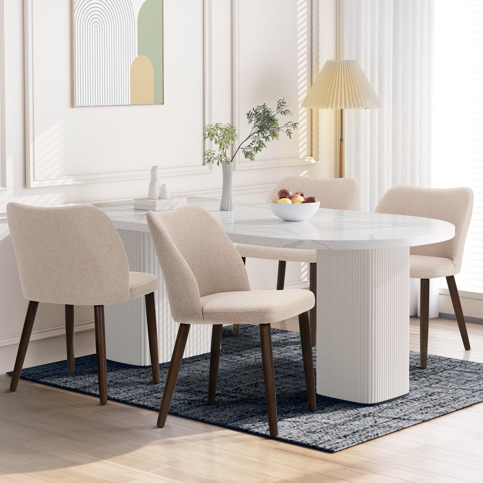 Set of 4 Camel Wingback Dining Chairs – Mid-Century Modern Fabric