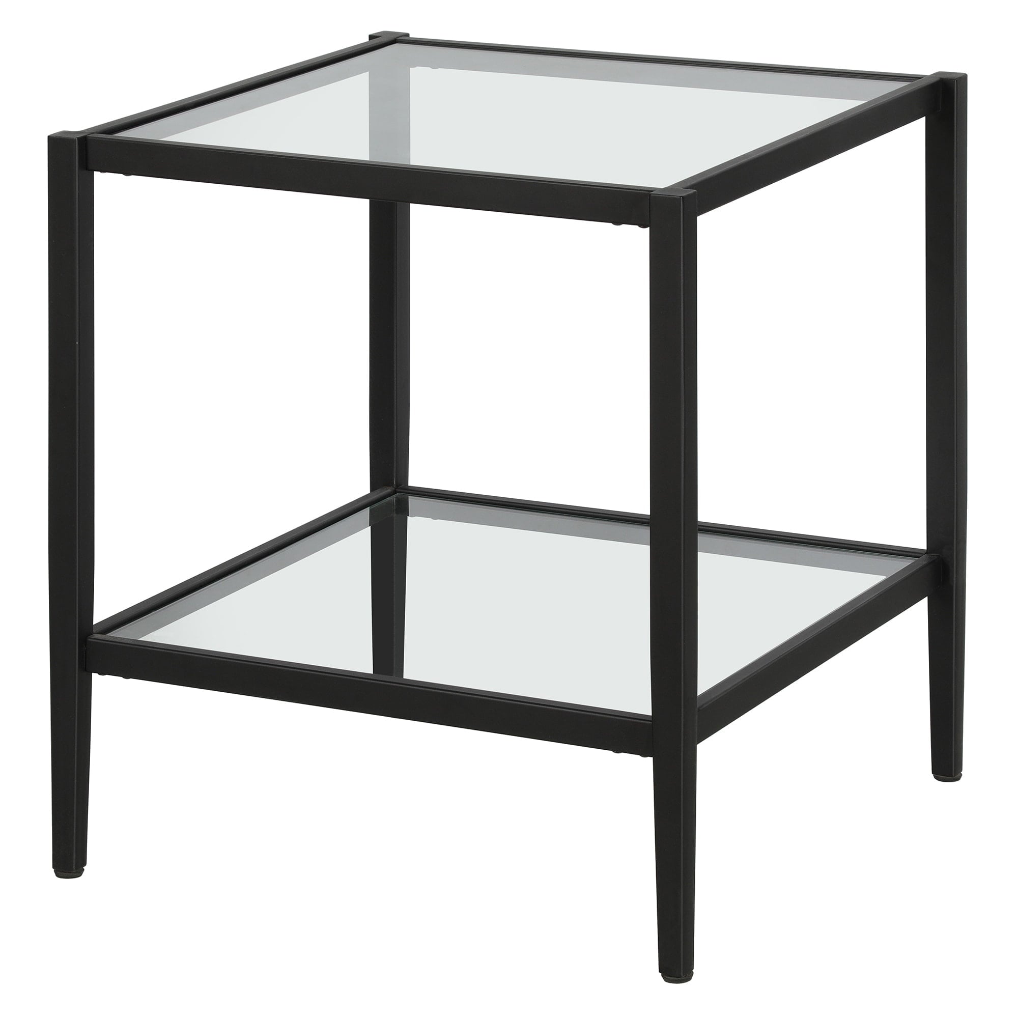 Hommeco Square Blackened Bronze Side Table - with Glass Shelf