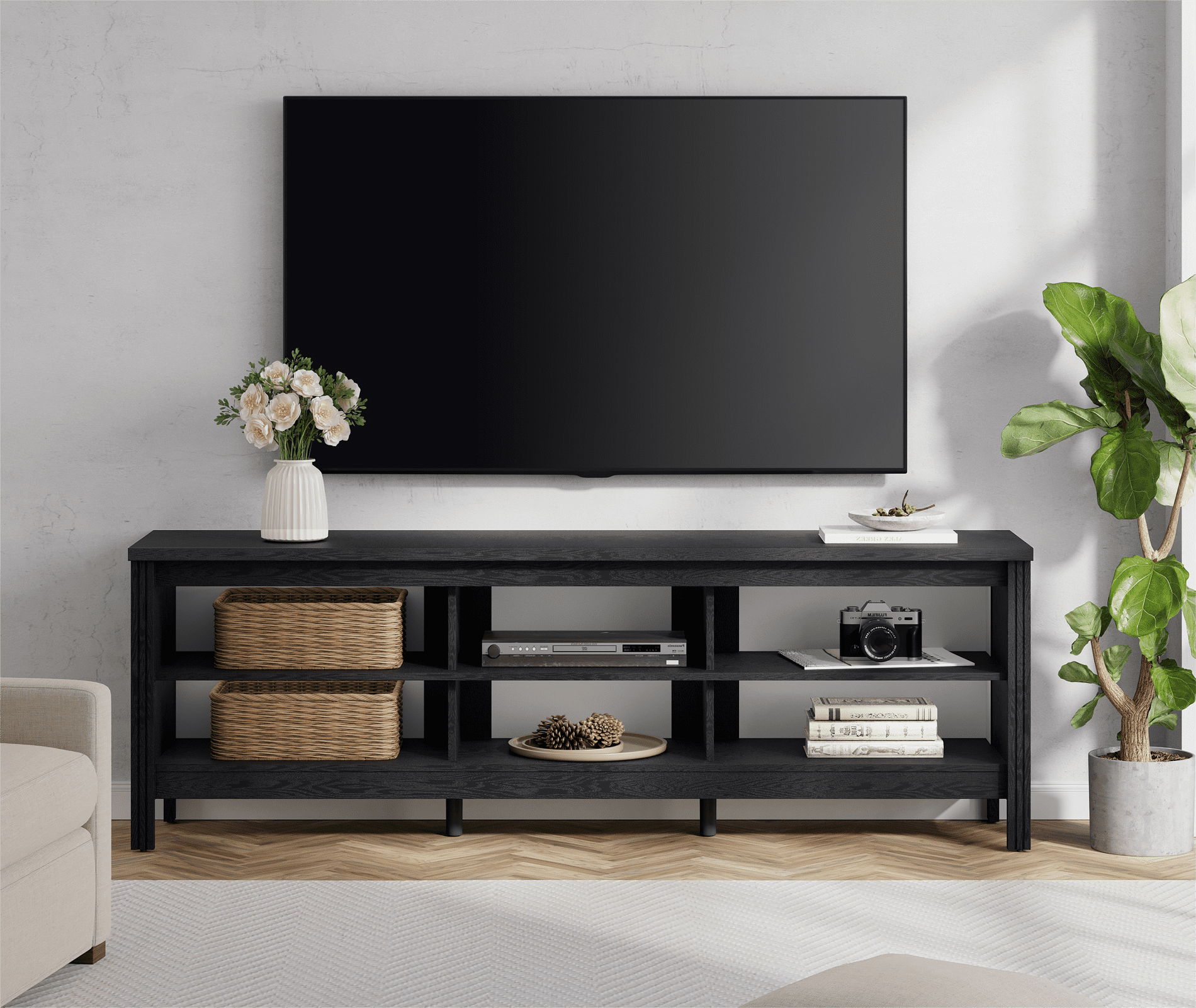Hommeco TV Console with 6 Storage for Living Room, Fits up to 75 Inch TV