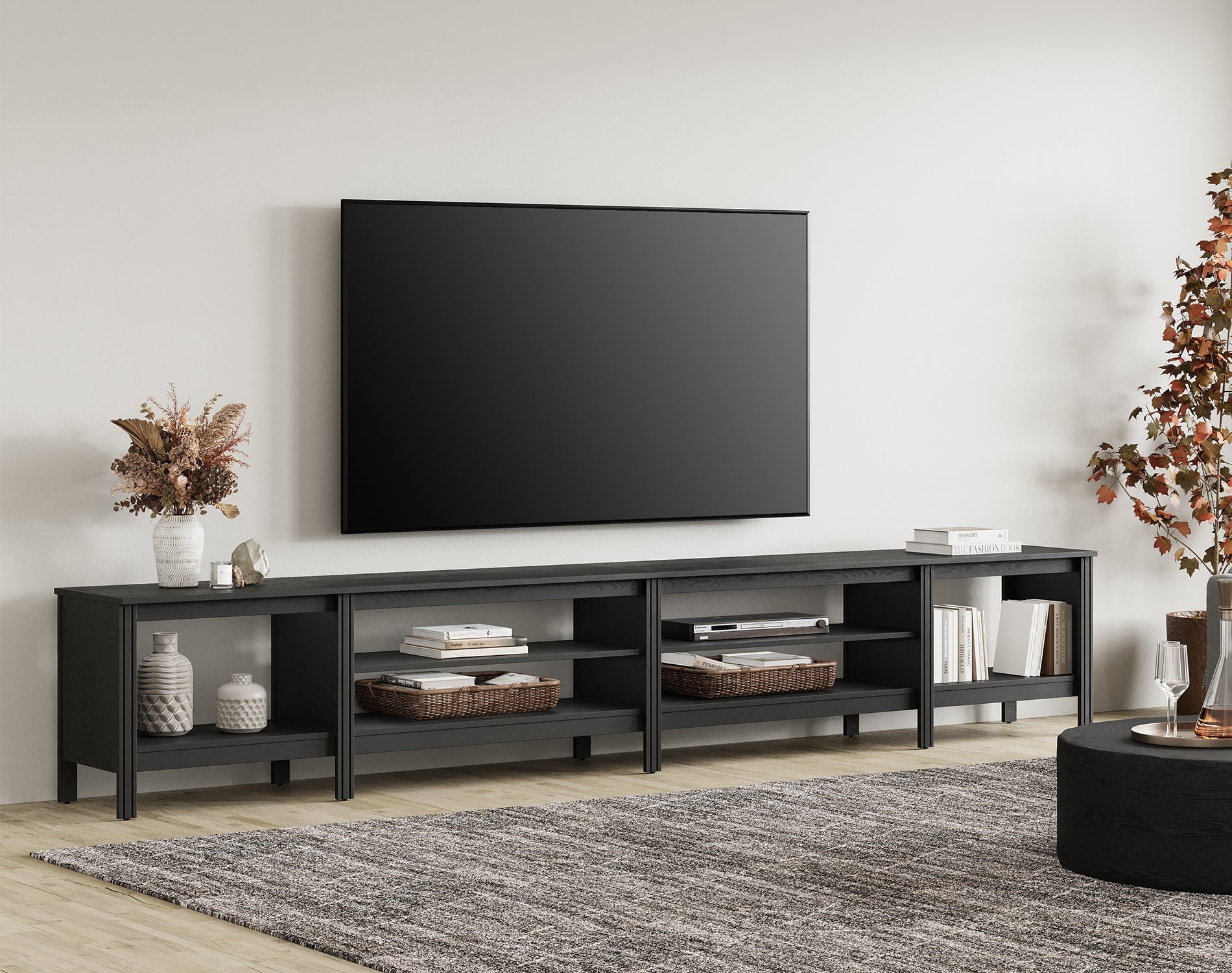 118" Wood TV Stand for 85-100" Tvs, Media Console Table with Open Shelves for Living Room Bedroom, Black