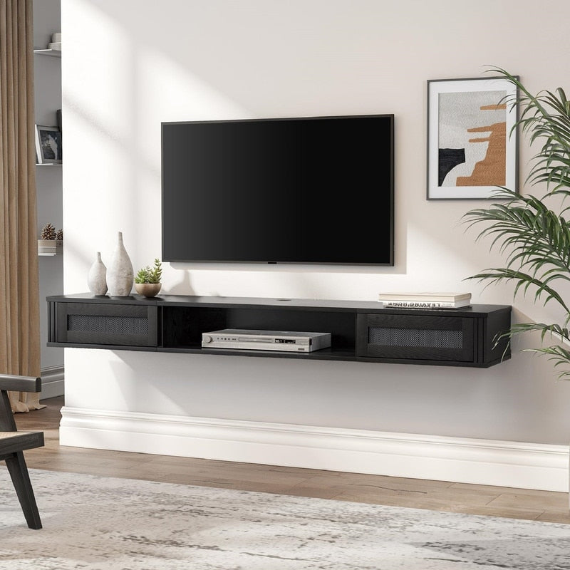 Sleek Floating TV Stand Shelf with Built-In Power Outlet for Modern Living Spaces