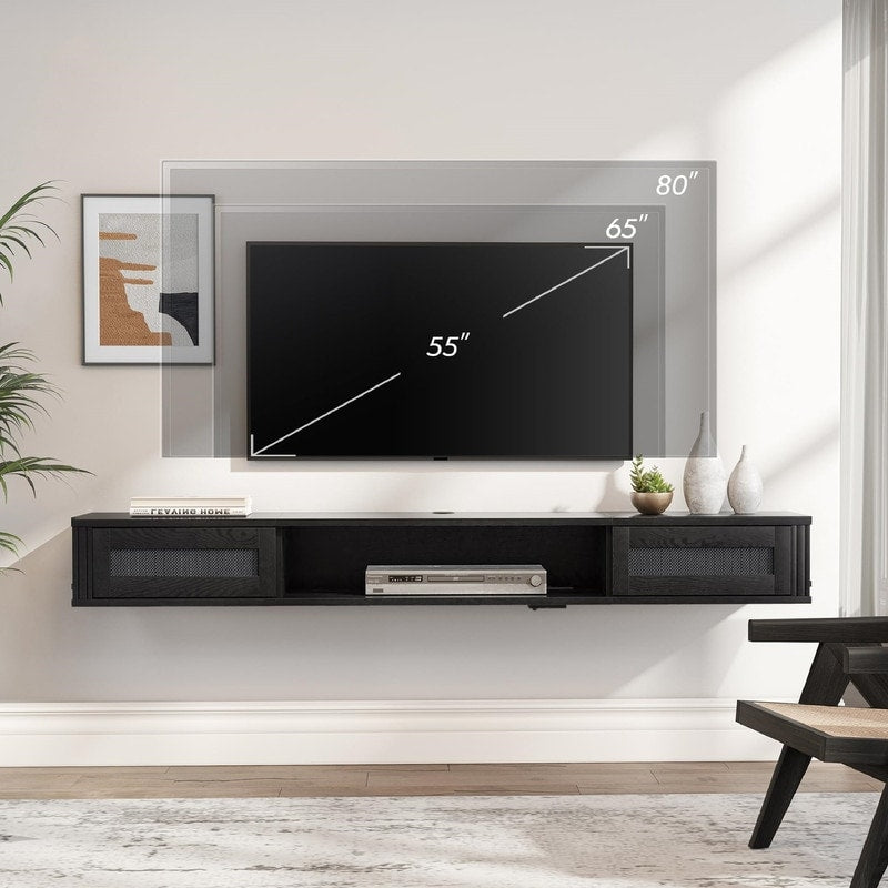 Sleek Floating TV Stand Shelf with Built-In Power Outlet for Modern Living Spaces