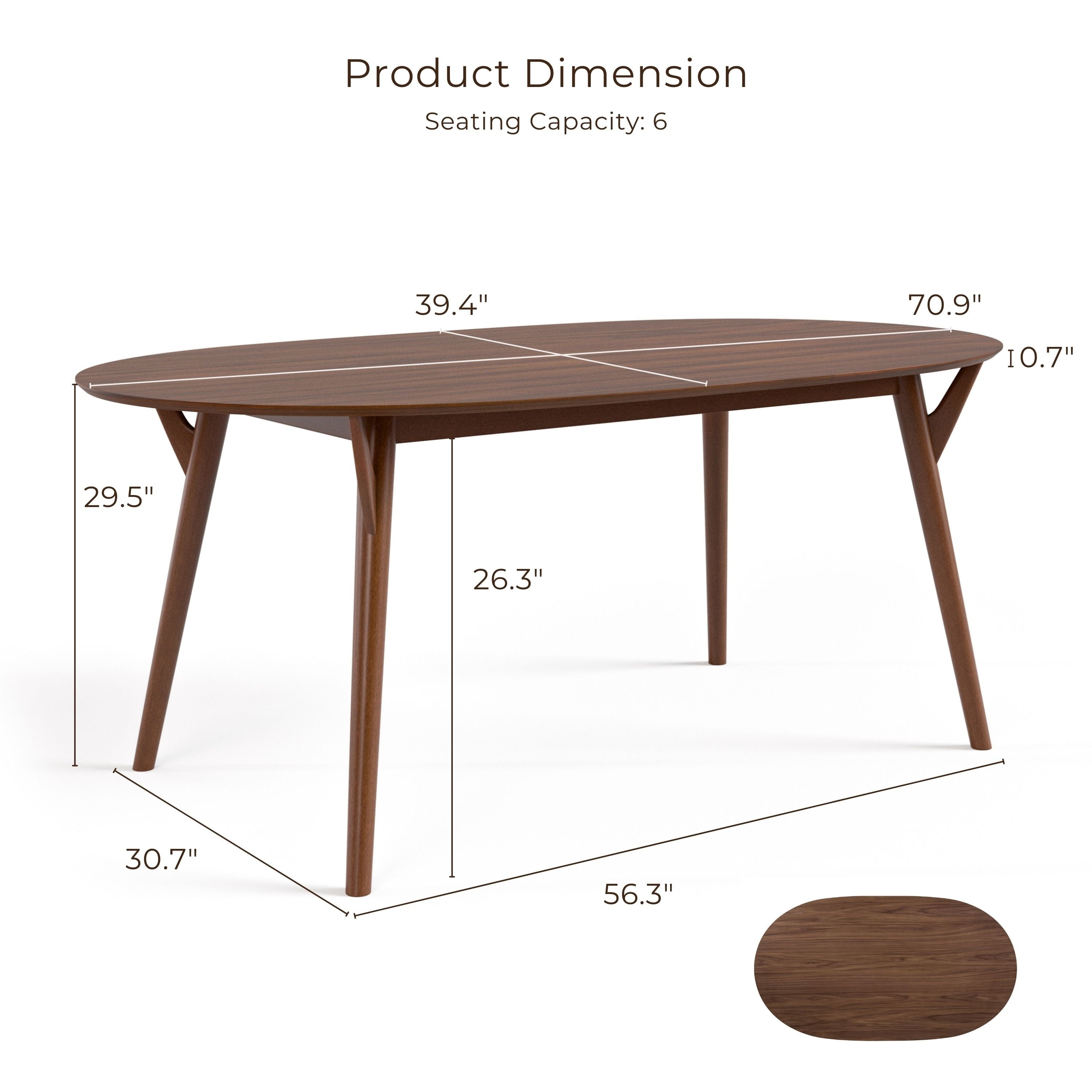 Mid-Century Modern Walnut 7-Piece Dining Table Set