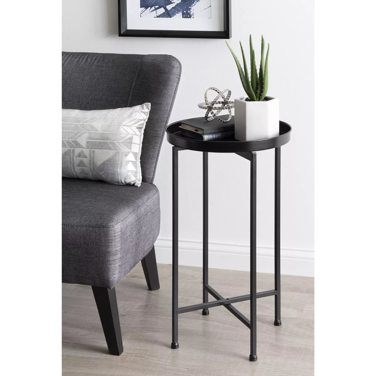 Round Metal Foldable Tray Accent Table
