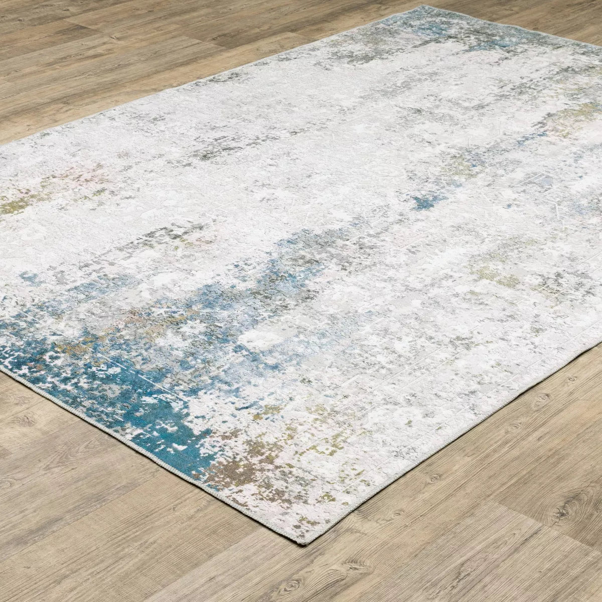 Washable Faded Oriental Indoor Area Rug Ivory/Blue