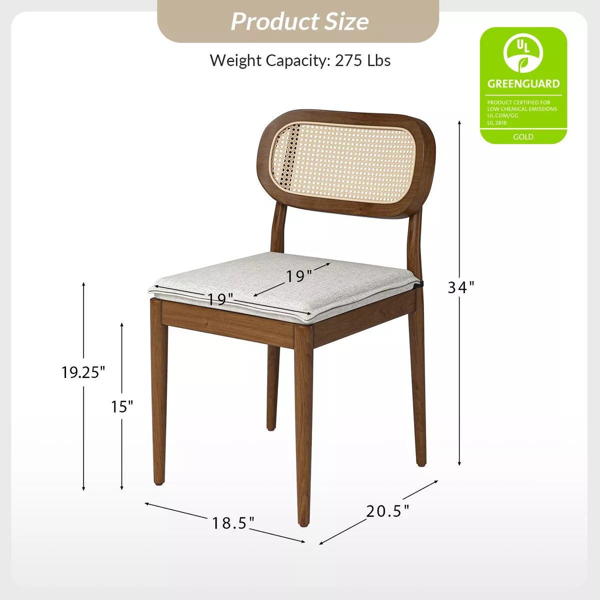 Modern Rattan Dining Chair with Solid Wood Legs (set of 2)