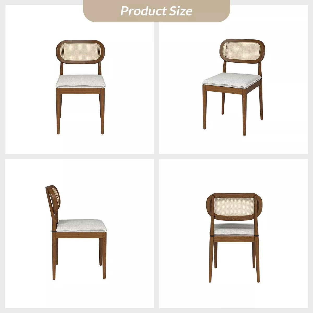Modern Rattan Dining Chair with Solid Wood Legs (set of 2)