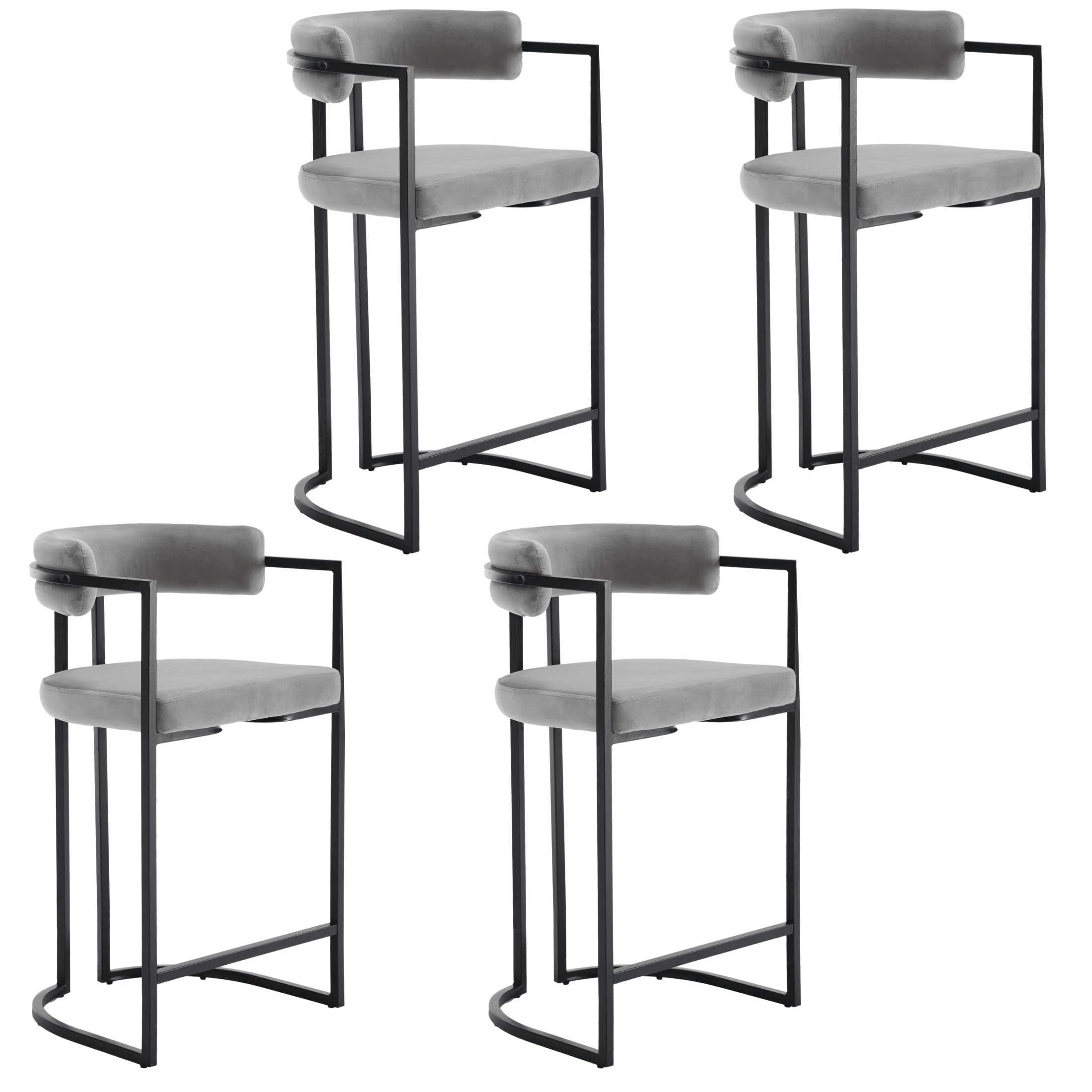 Fabio 26" Upholstered Bar Height Bar Stools with Metal Frame, Grey/Fur(Set of 4)