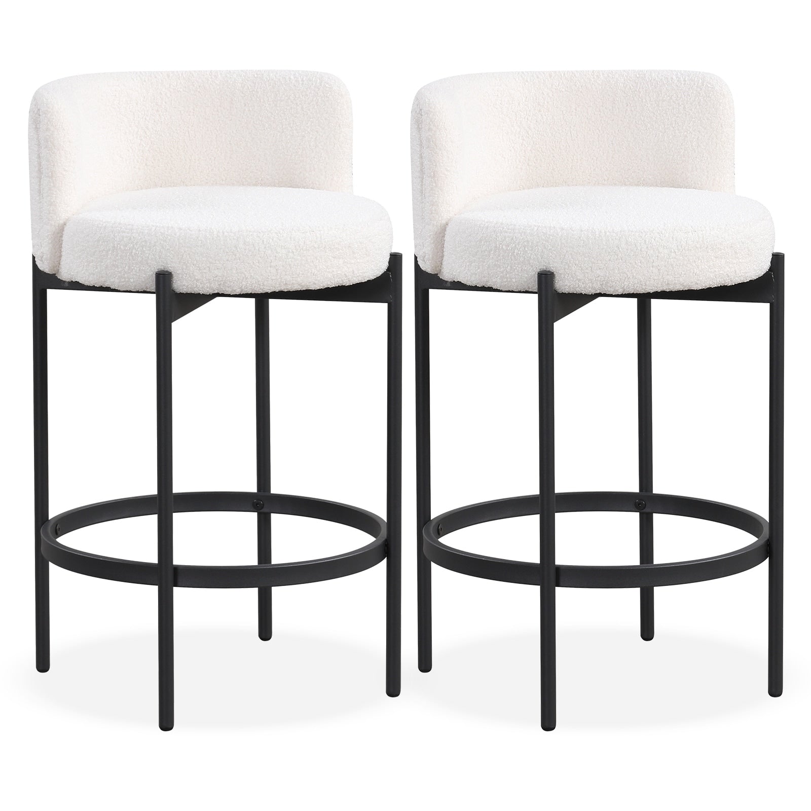 Hommeco Boucle Counter Stools - Curved Backrest & Metal Frame (Set of 2)