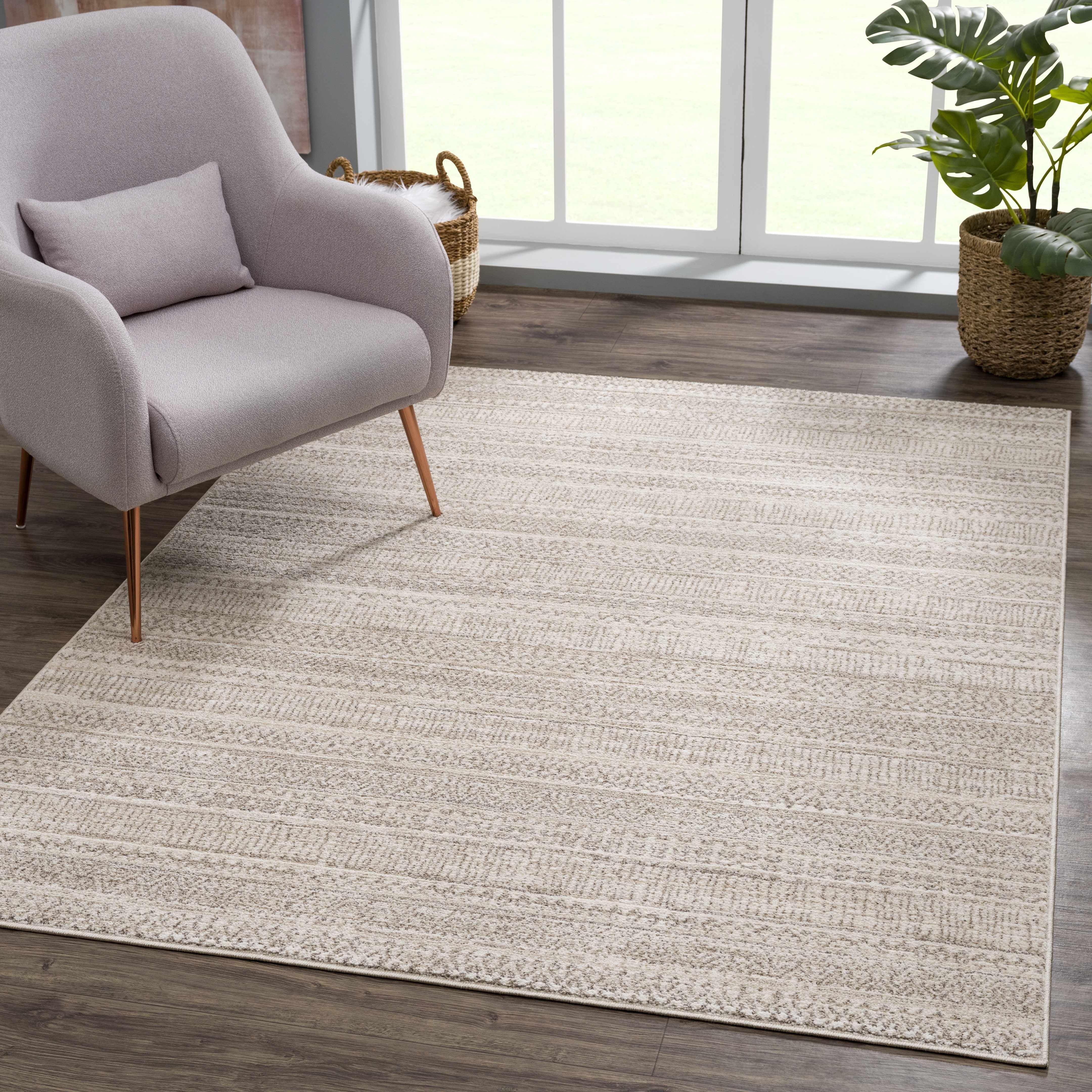 Casablanca Collection Living Room Bedroom Area Rug - Cozy Moroccan Farmhouse Carpet - Brown, Beige - 6'7" X 9'