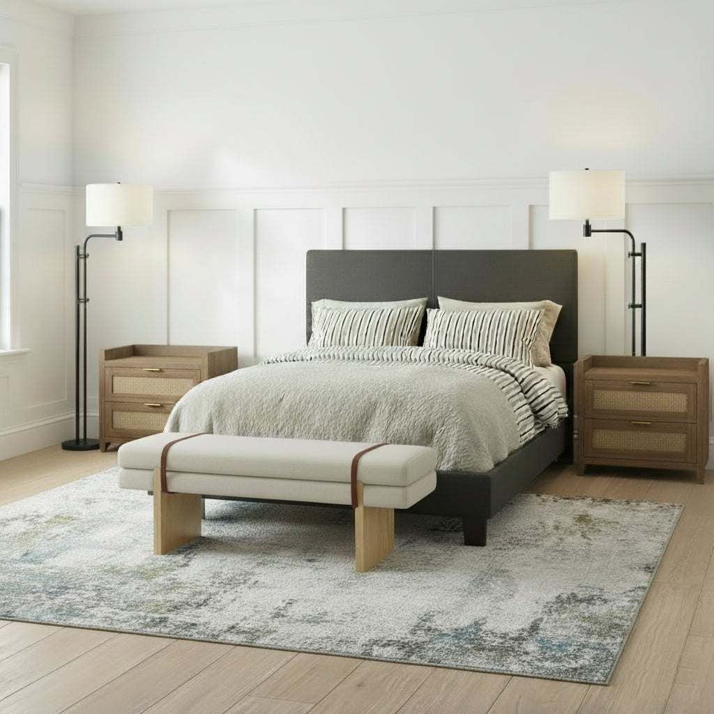 Hommeco Azayvion Upholstered Bench with Wood Base