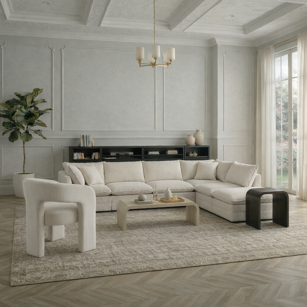 Hommeco Oversized Modular U-Shaped, 6-Seater Corduroy Upholstered Deep Seat Sofa with 2 Movable Ottomans