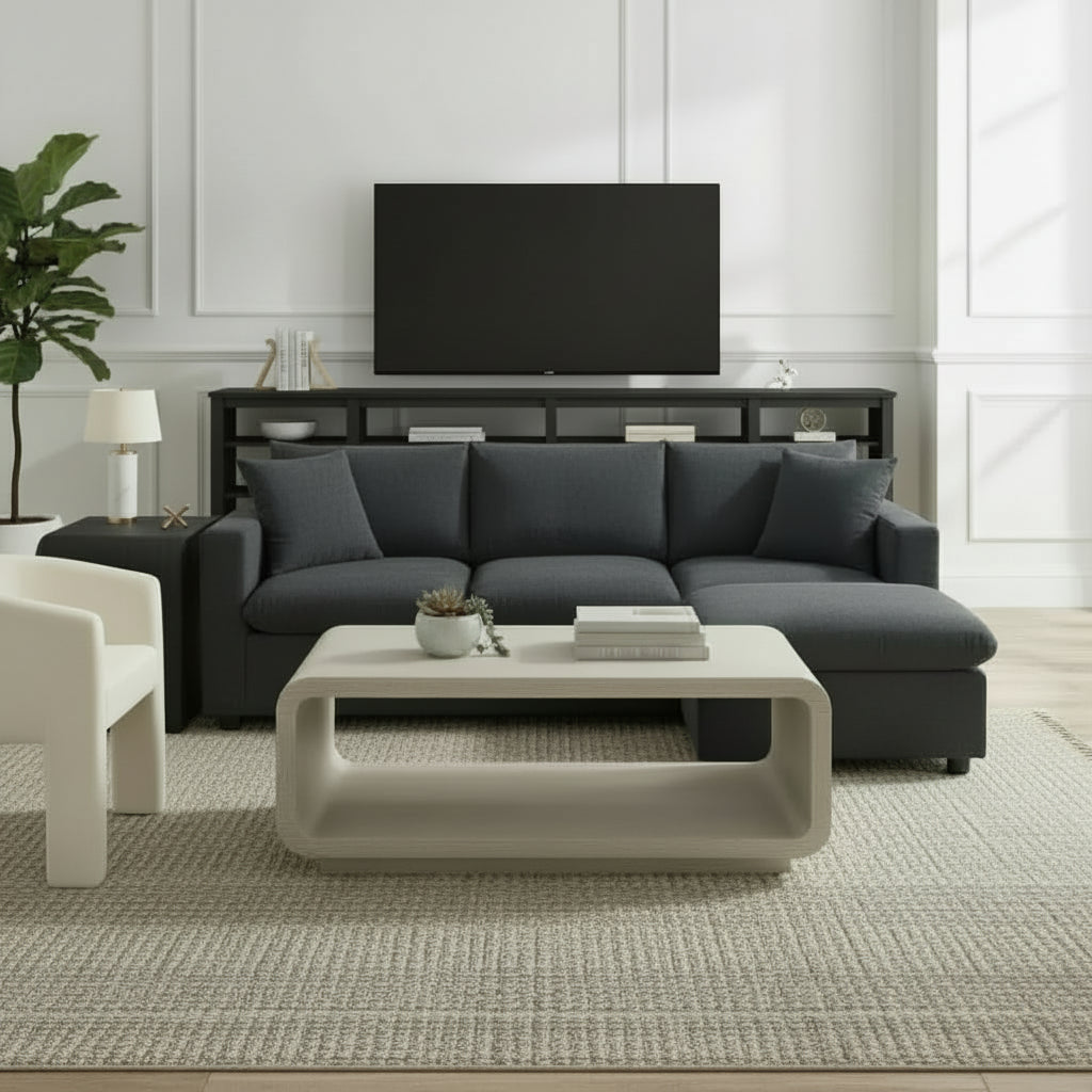 Hommeco Modern Sectional Sofa, L-Shaped Couch Set with 2 Free Pillows, 4-Seat with Convertible Ottoman