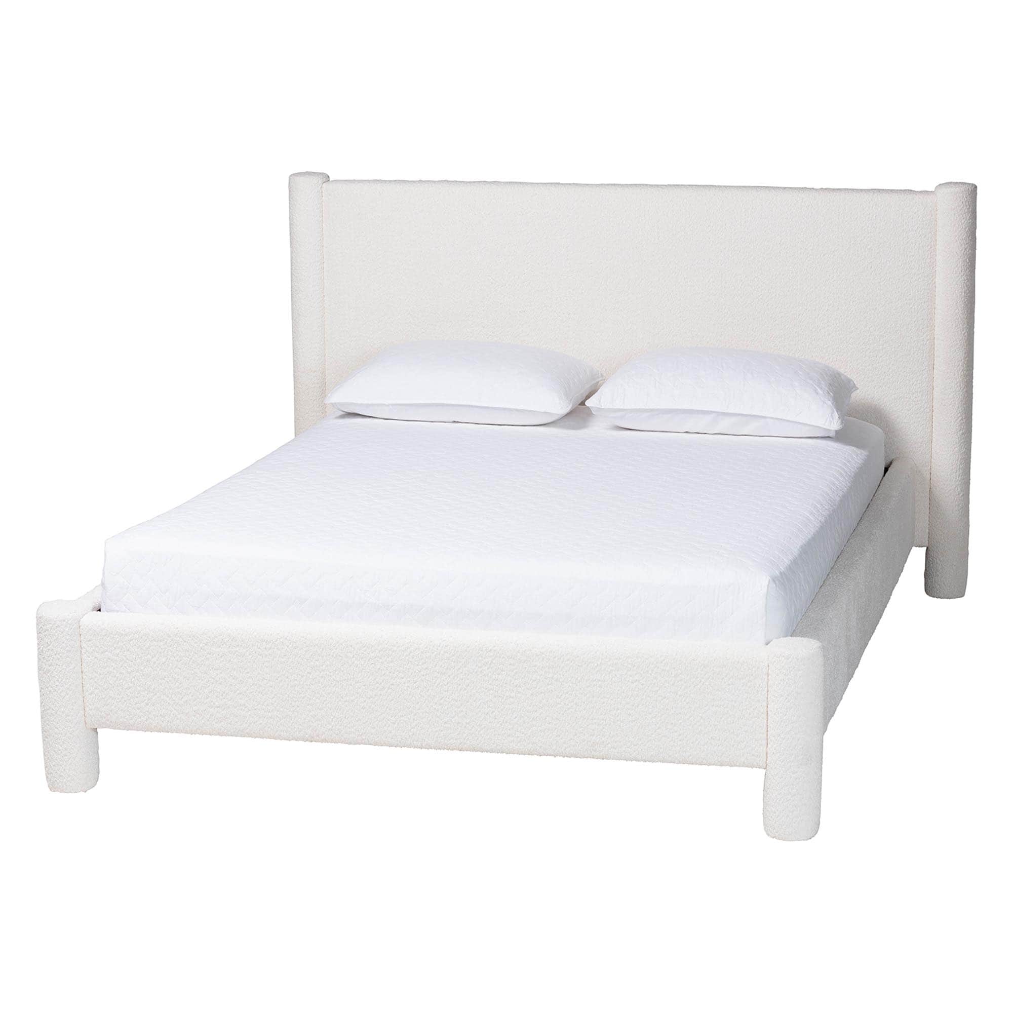 Hommeco Laria Modern White Teddy-Bear Fabric Platform Bed