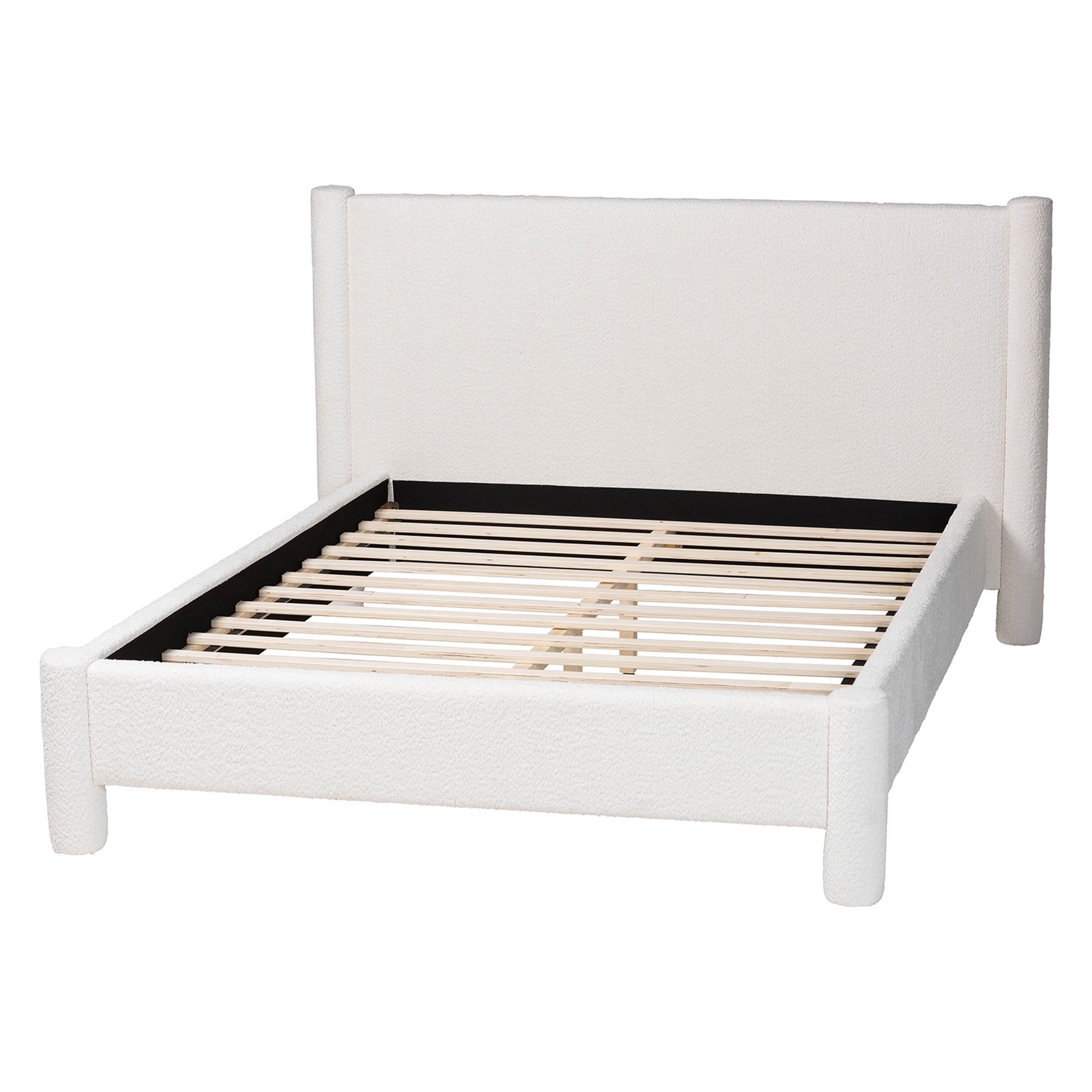 Laria Modern White Teddy-Bear Fabric Platform Bed