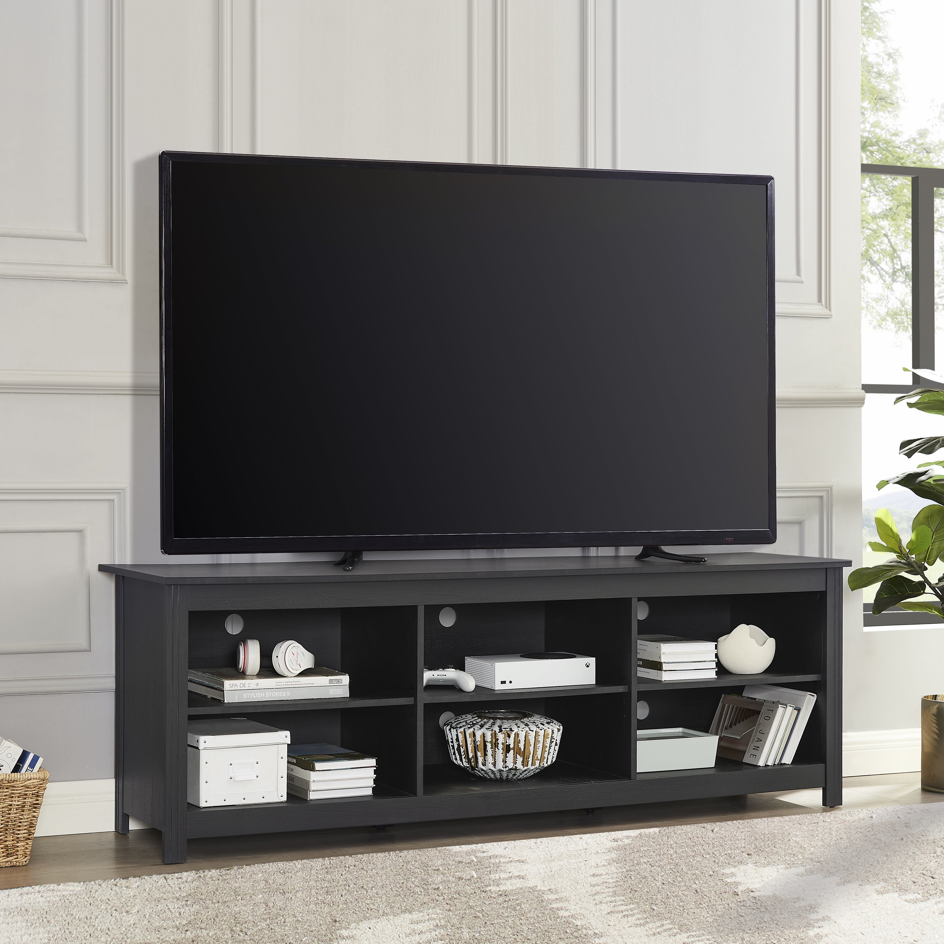 Adjustable Shelf TV Stand for Tvs up to 70", Black Finish