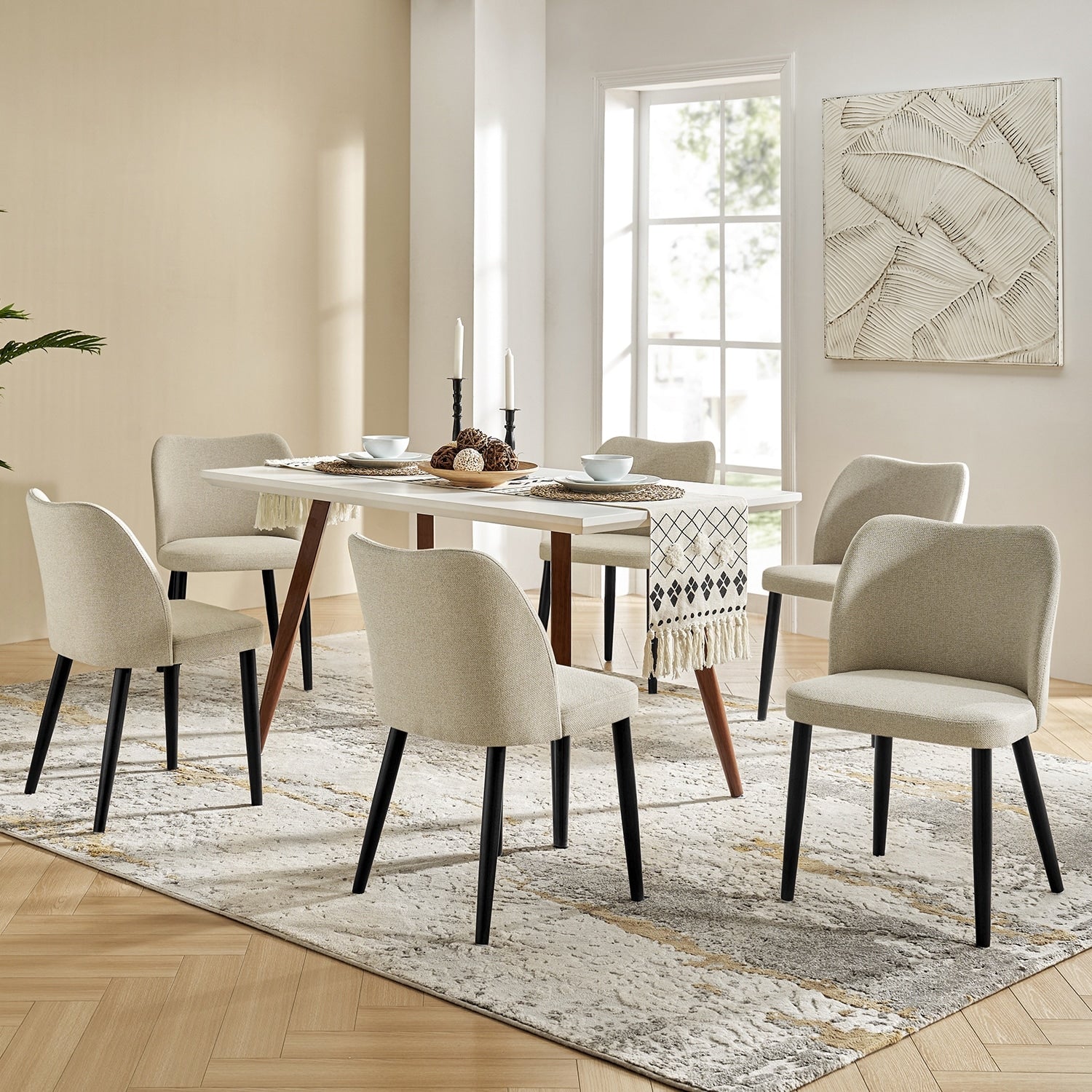 Modern Ergonomic Backrest Dining Chair with Solid Wood Legs and Tool-Free Assembly Set of 6 by