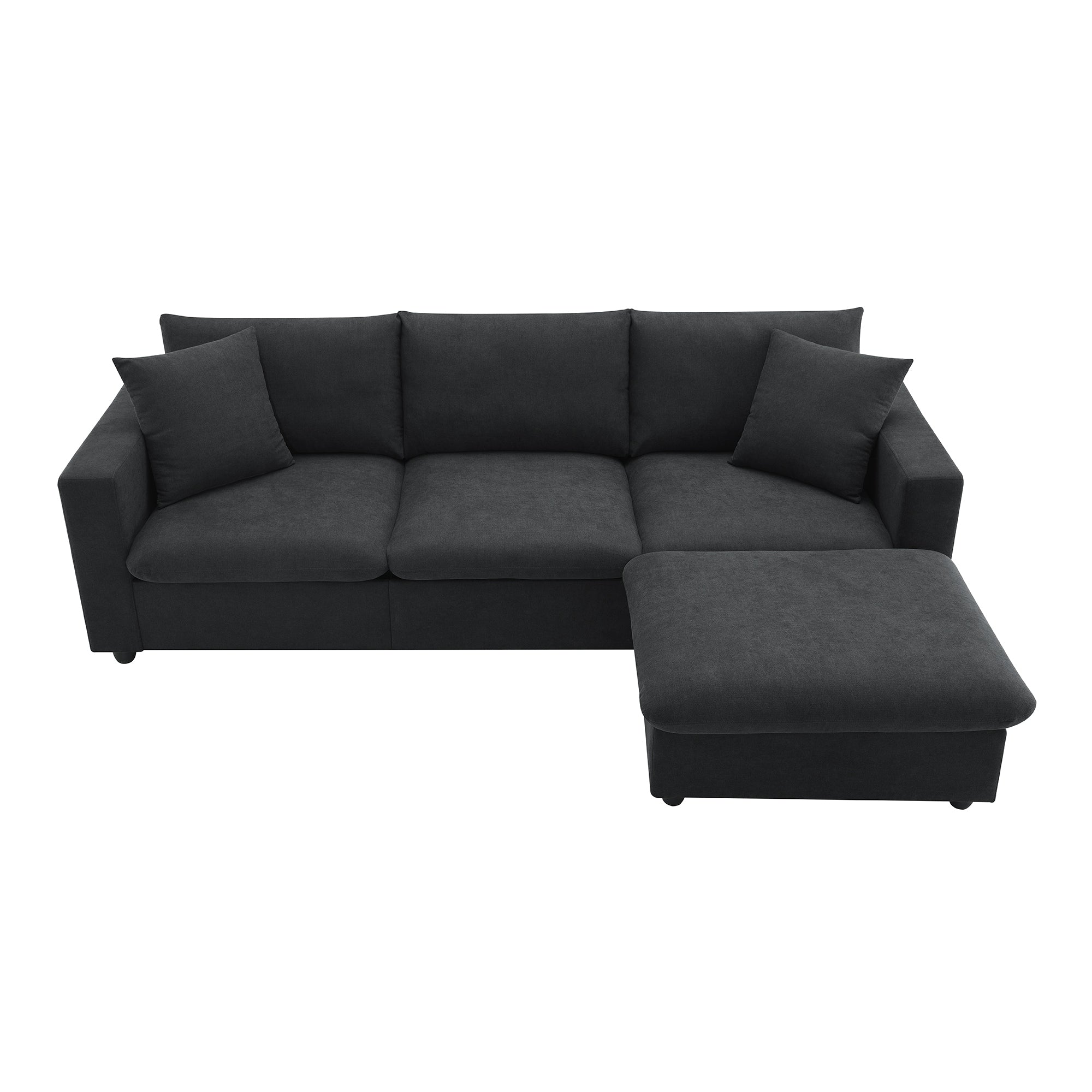 Modern 4-Seat Sectional Sofa L-Shaped Couch Set with 2 Free Pillows, with Convertible Ottoman for Livingroom
