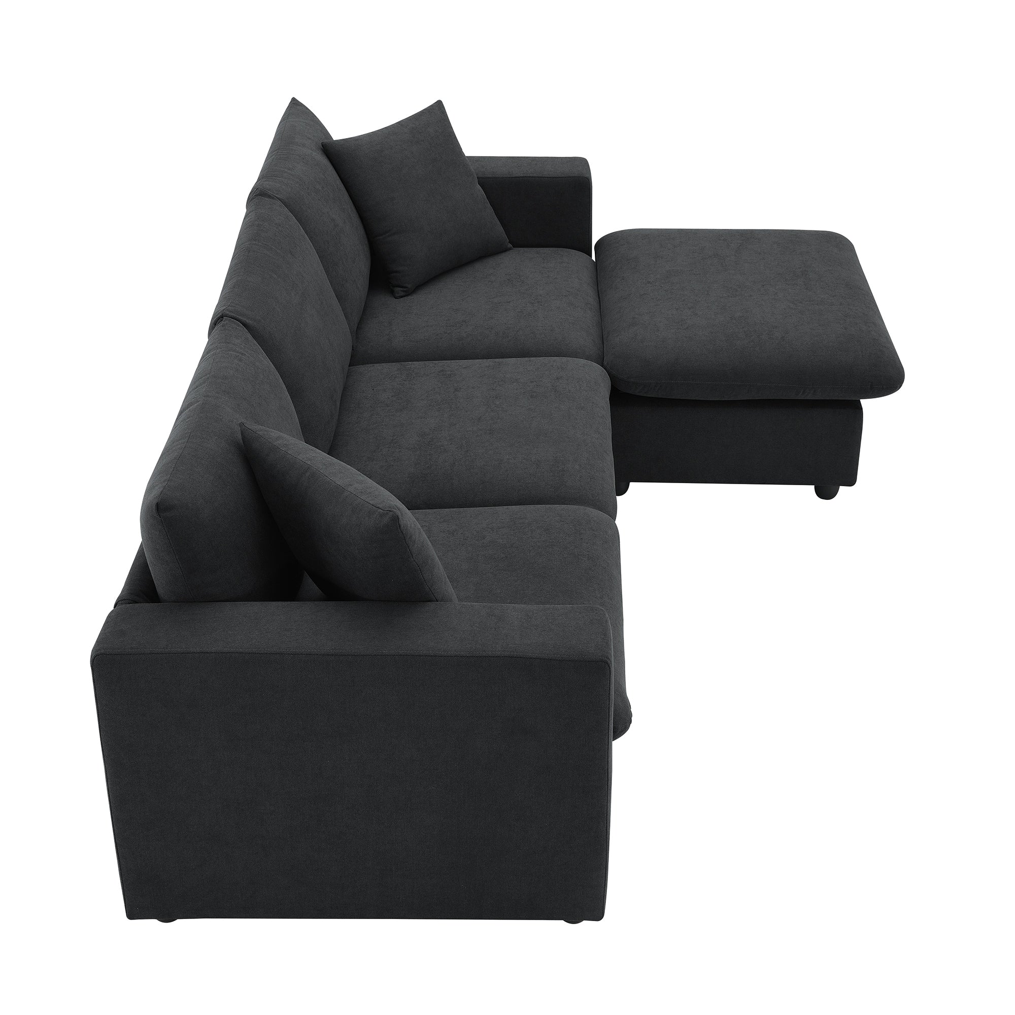 Modern 4-Seat Sectional Sofa L-Shaped Couch Set with 2 Free Pillows, with Convertible Ottoman for Livingroom