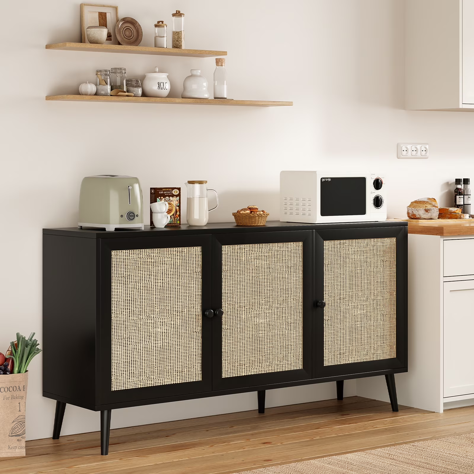 Hommeco Modern Console Cabinet with 3 Rattan Doors