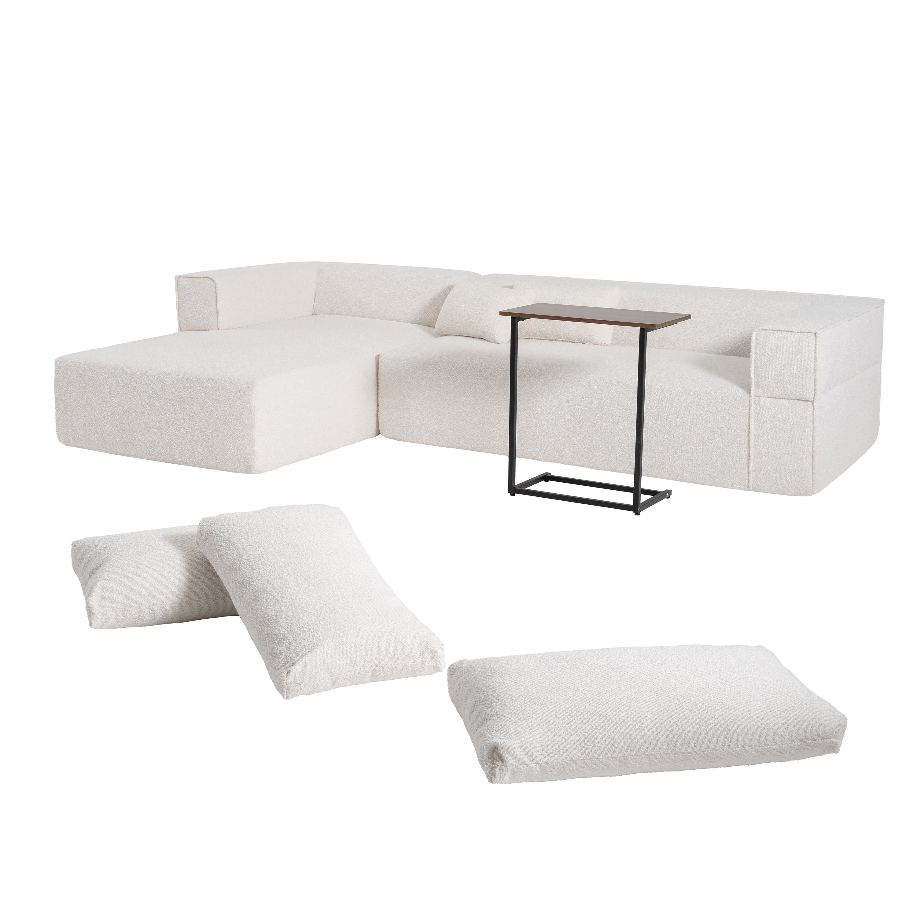 Cloud Modular Sectional Sofa with Side Table & L-Shaped Chaise