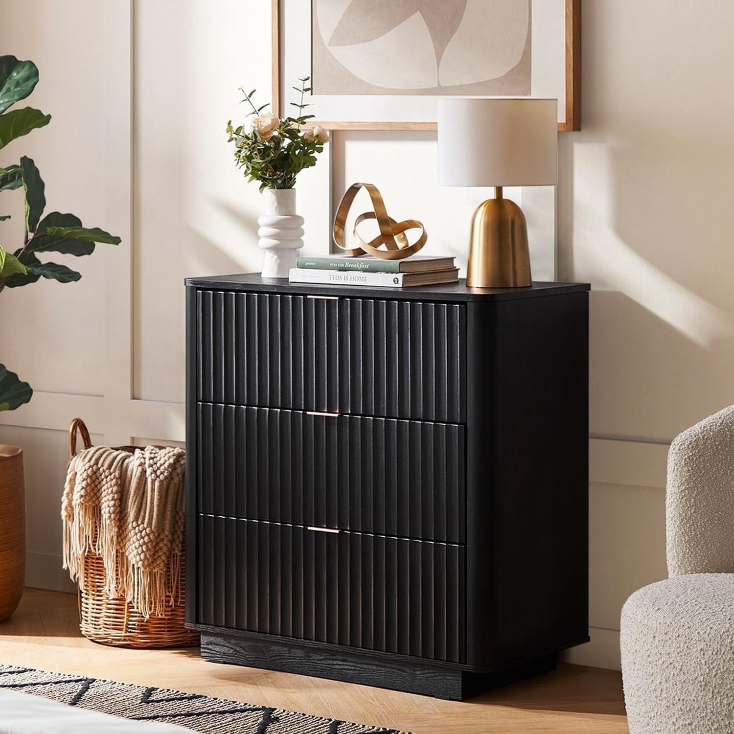 Mid-Century Modern Dresser with Waveform Fluted Panel 3 Drawers