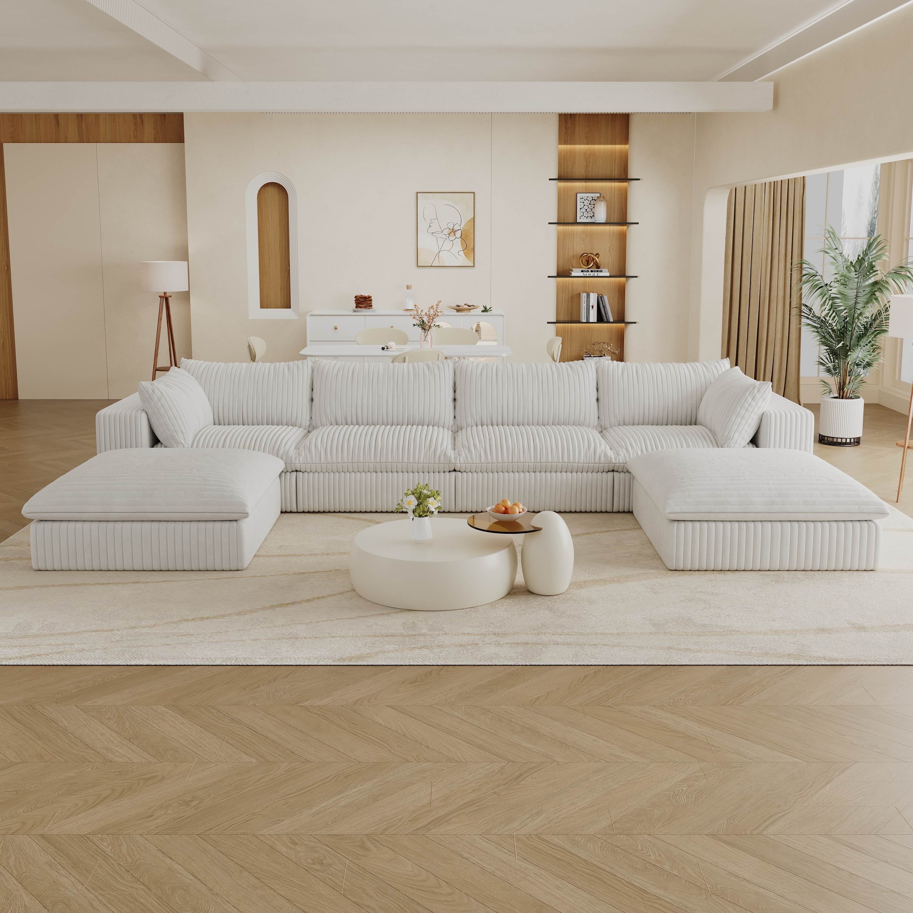 Modular Corduroy U Shaped Sectional Sofa with Movable Ottoman Chaise