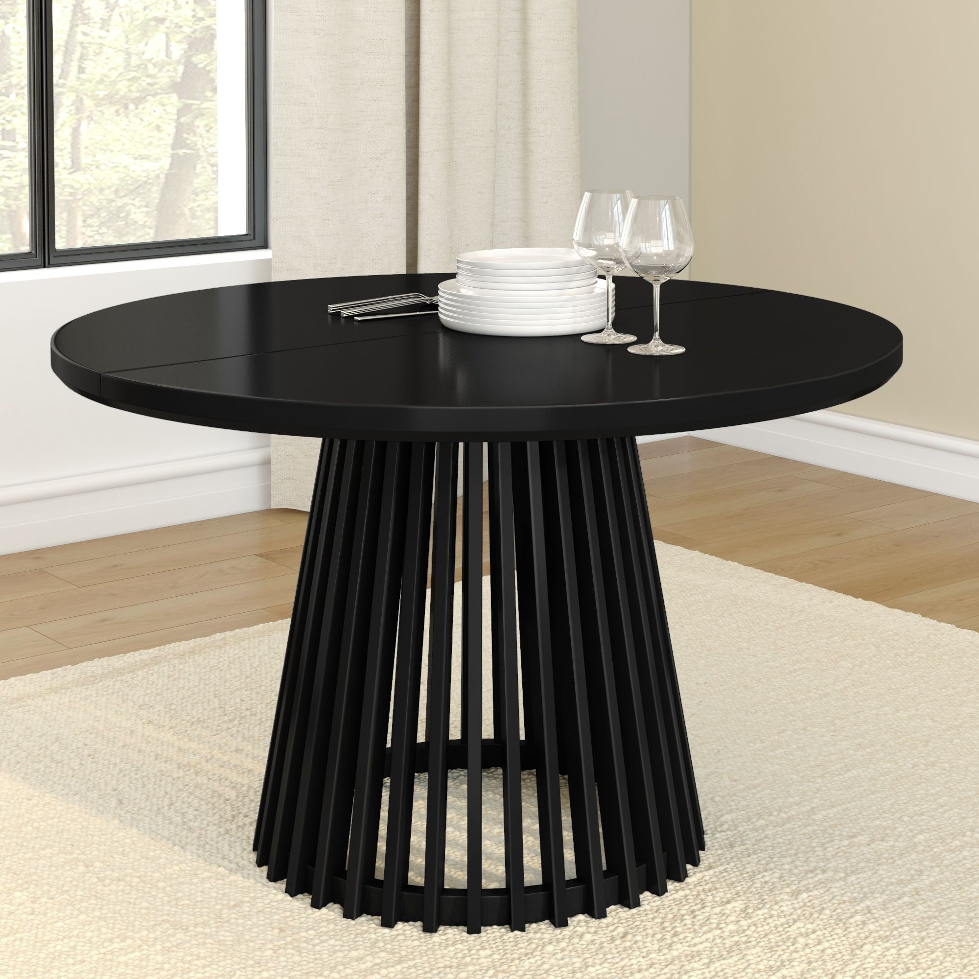 48" Lido round Dining Table, Solid Wood Minimalist Kitchen Table for 4, Black