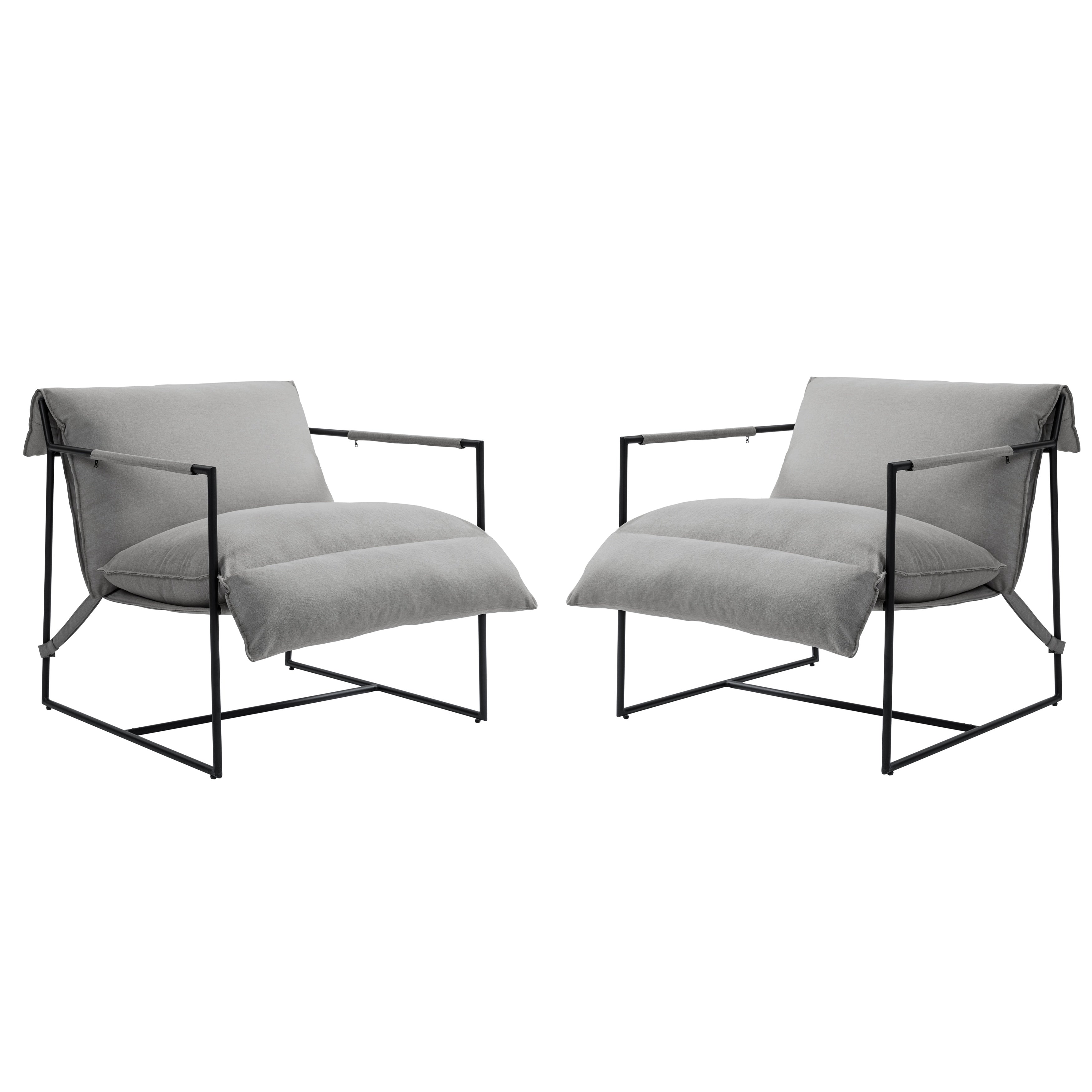 Polyester Sling Accent Chair with Metal Frame Armchair Set of 2