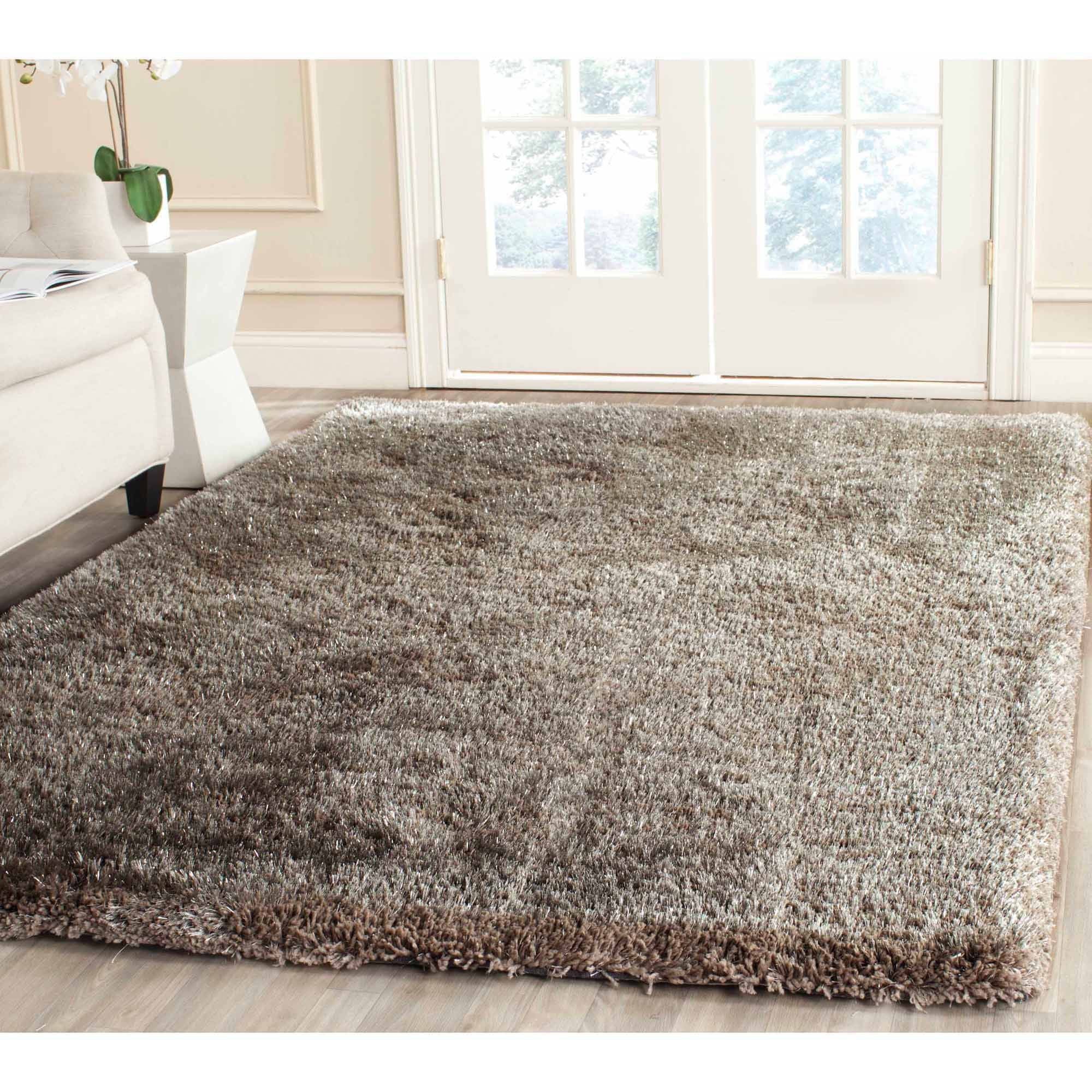 Solid South Beach Polyester Shag Area Rug, Silver, 5' X 8'