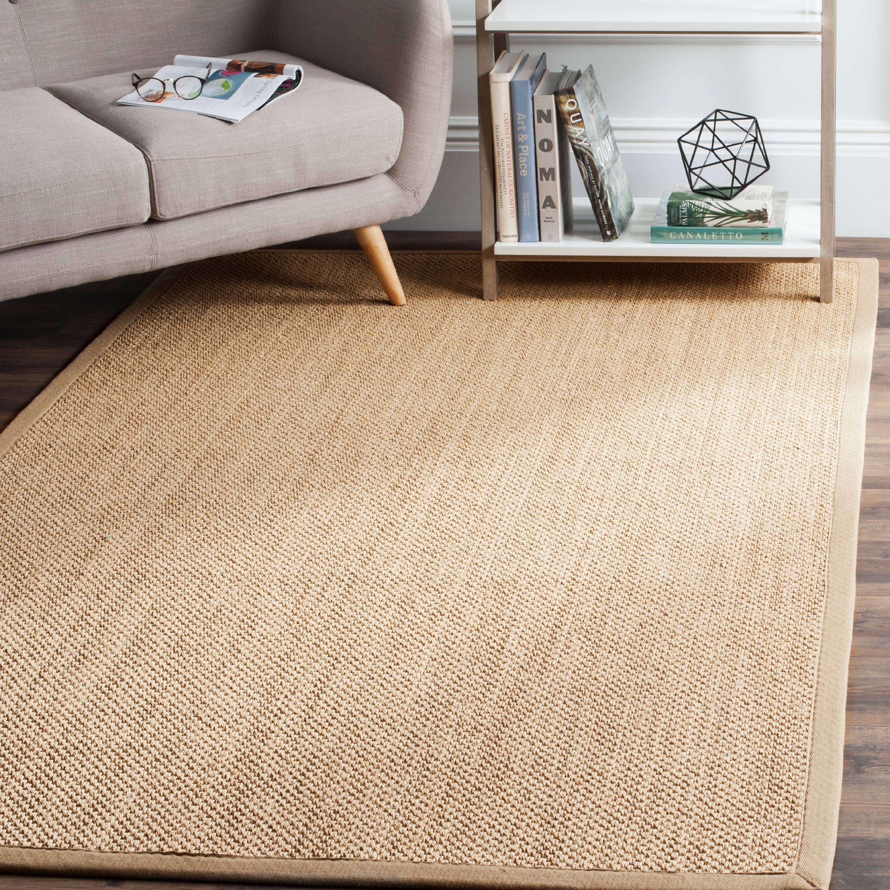 Natural Fiber Border Seagrass Area Rug, Maize/Linen, 10' X 14'