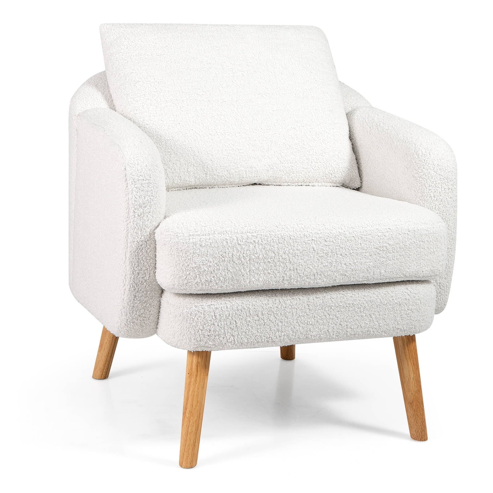 Sherpa Accent Chair W/ Seat Cushion & Pillow Rubber Wood Legs for Bedroom for Daily Life