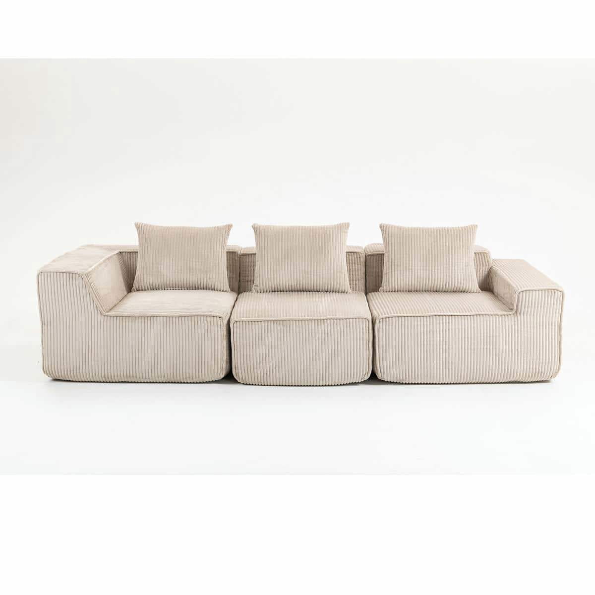 Modern Modular Corduroy Sofa – Beige No-Assembly Compression Couch