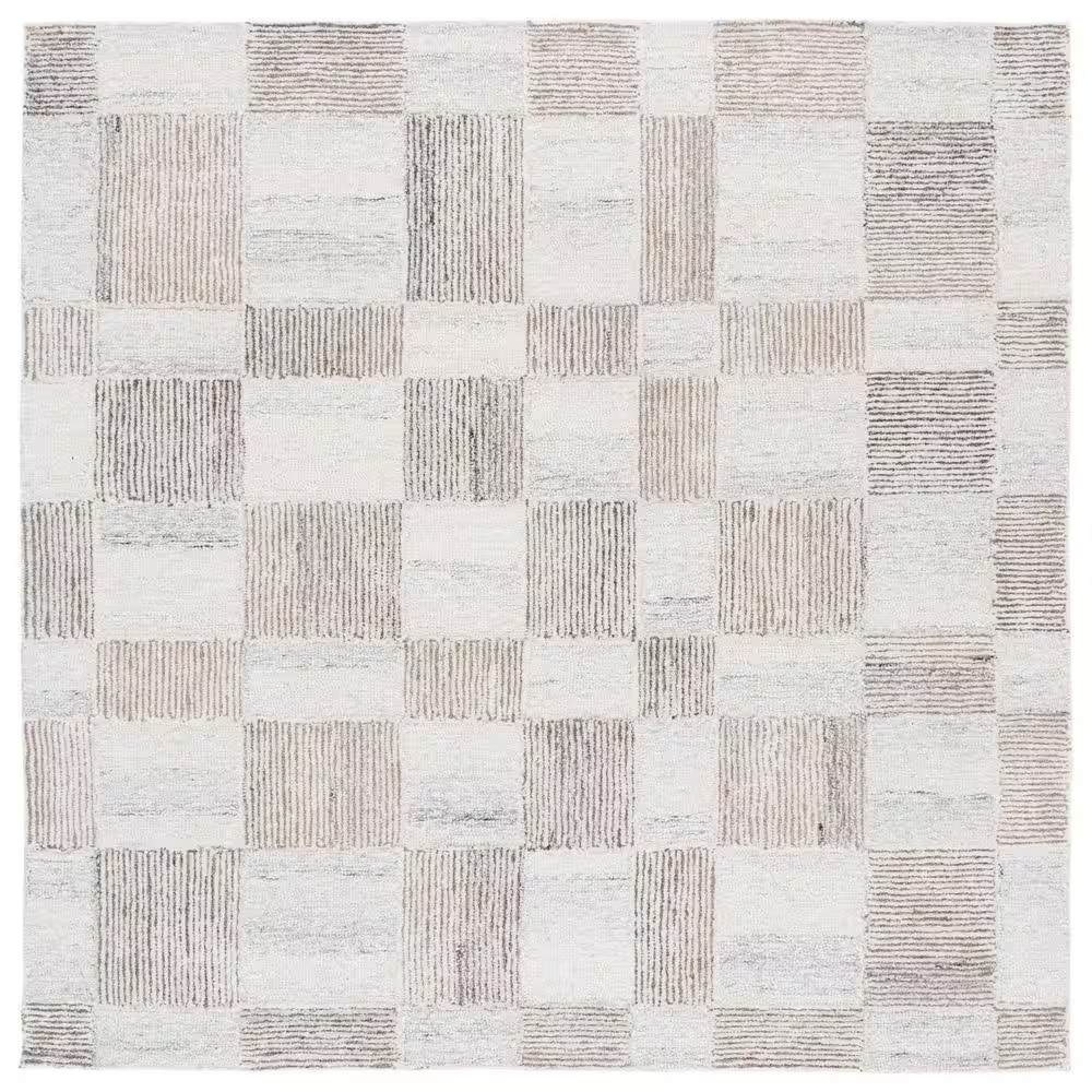Hommeco 6' x 6' Square Geometric Area Rug - Beige & Brown