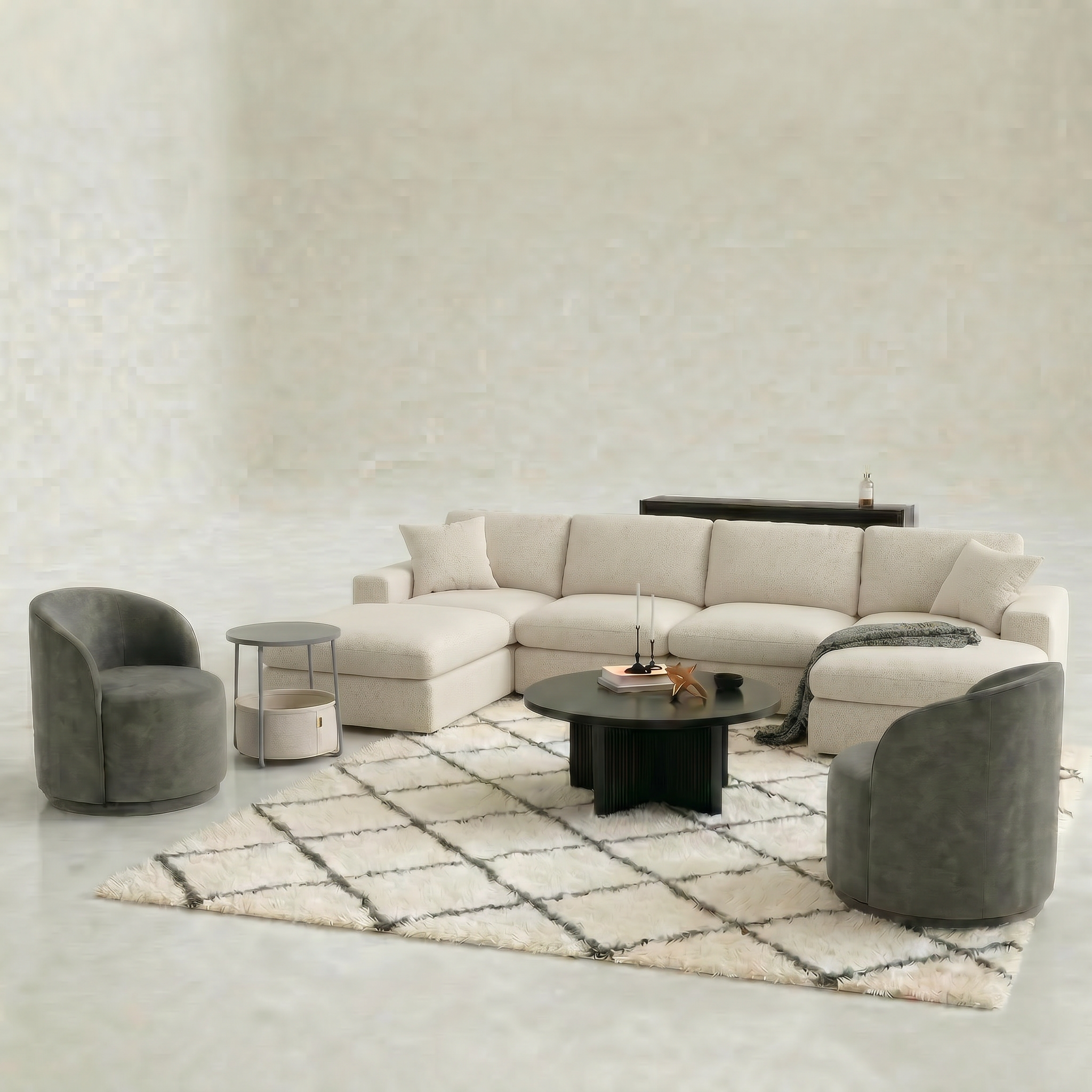 Hommeco Round Side Table with Fabric Storage Basket - Modern Nightstand & End Table