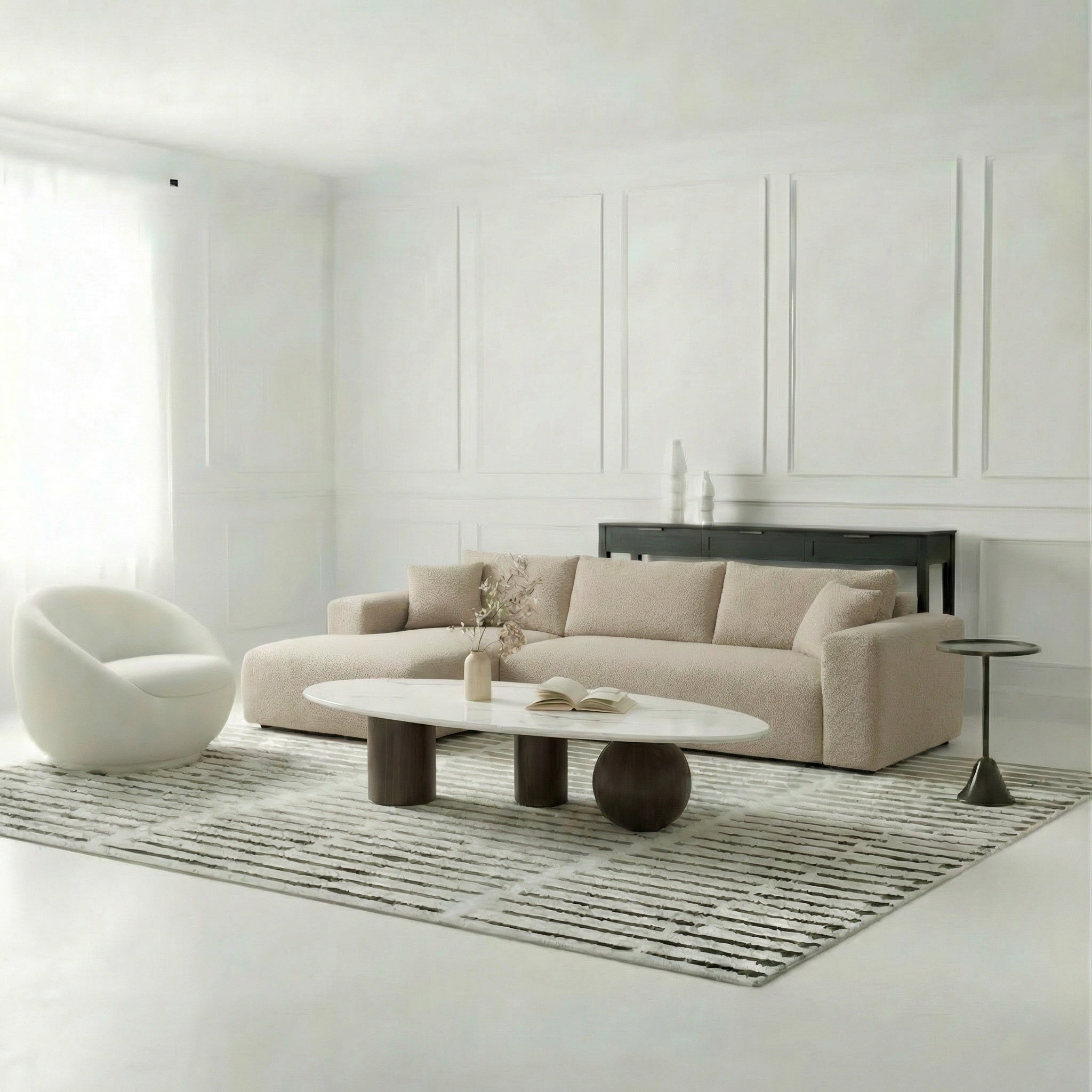 Hommeco Mira Swivel Accent Chair, Cream Shearling