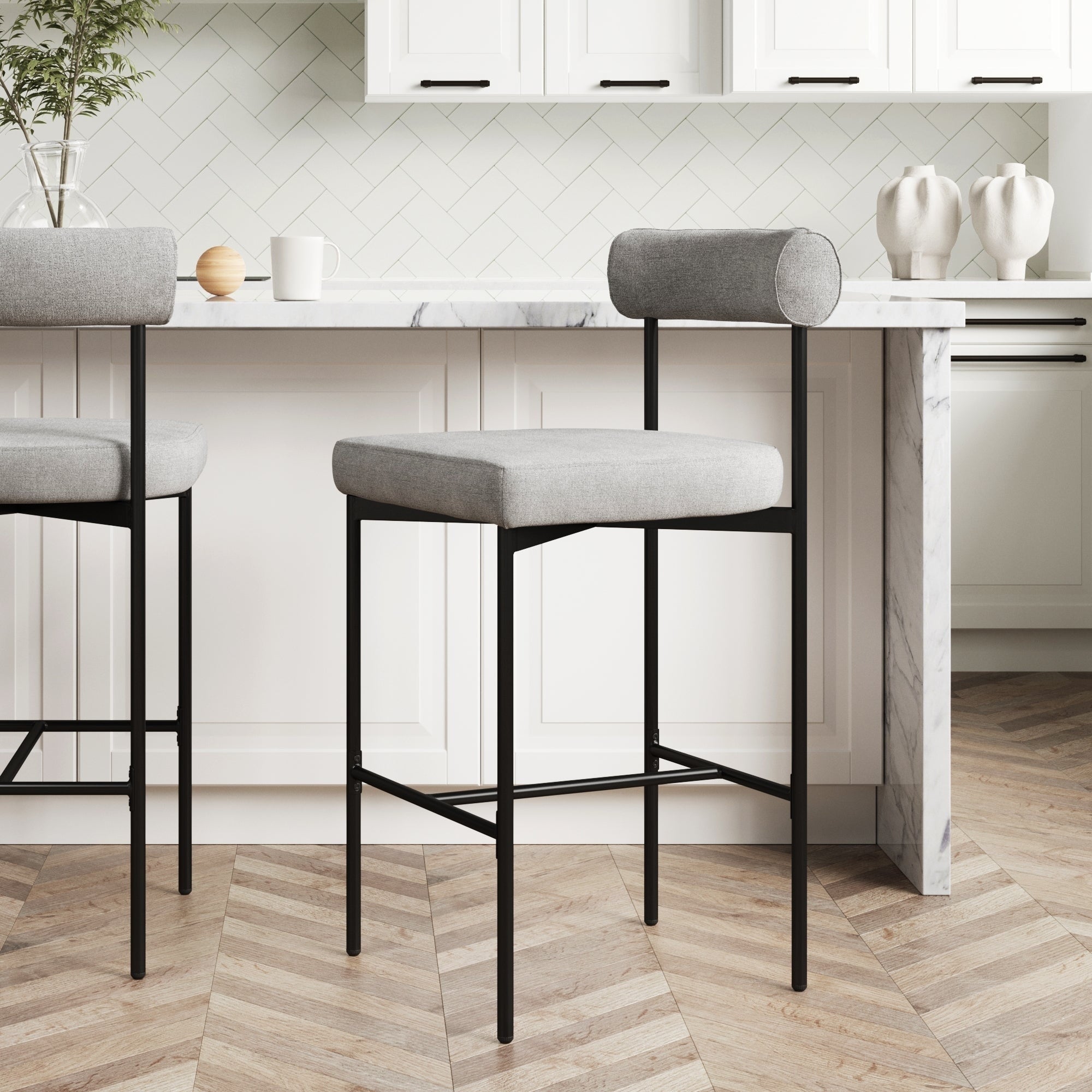 Hommeco Counter Height Barstool or Dining Chair with Back and Upholstered Cushion
