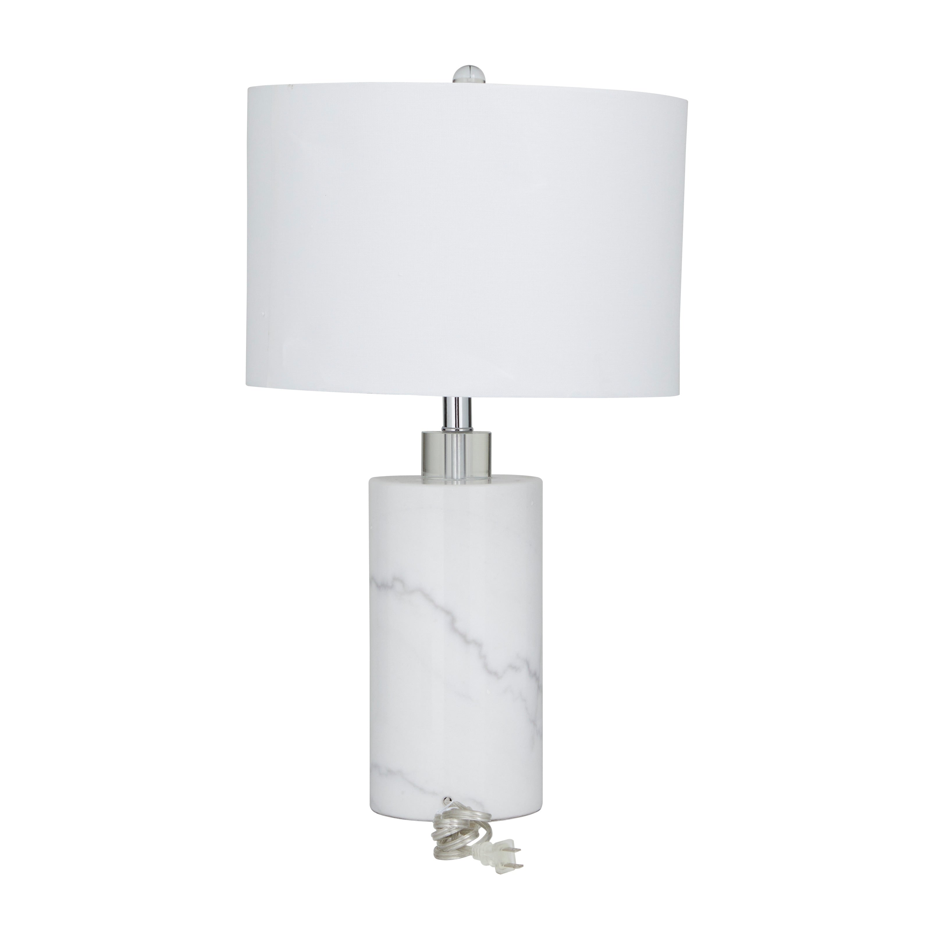 White Marble Thick Stand Room Table Lamp with Drum Shade