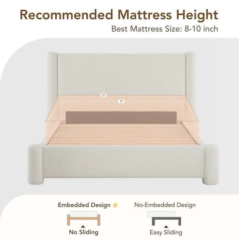 Modern Fully Upholstered Platform Bed Frame with Wide Headboard
