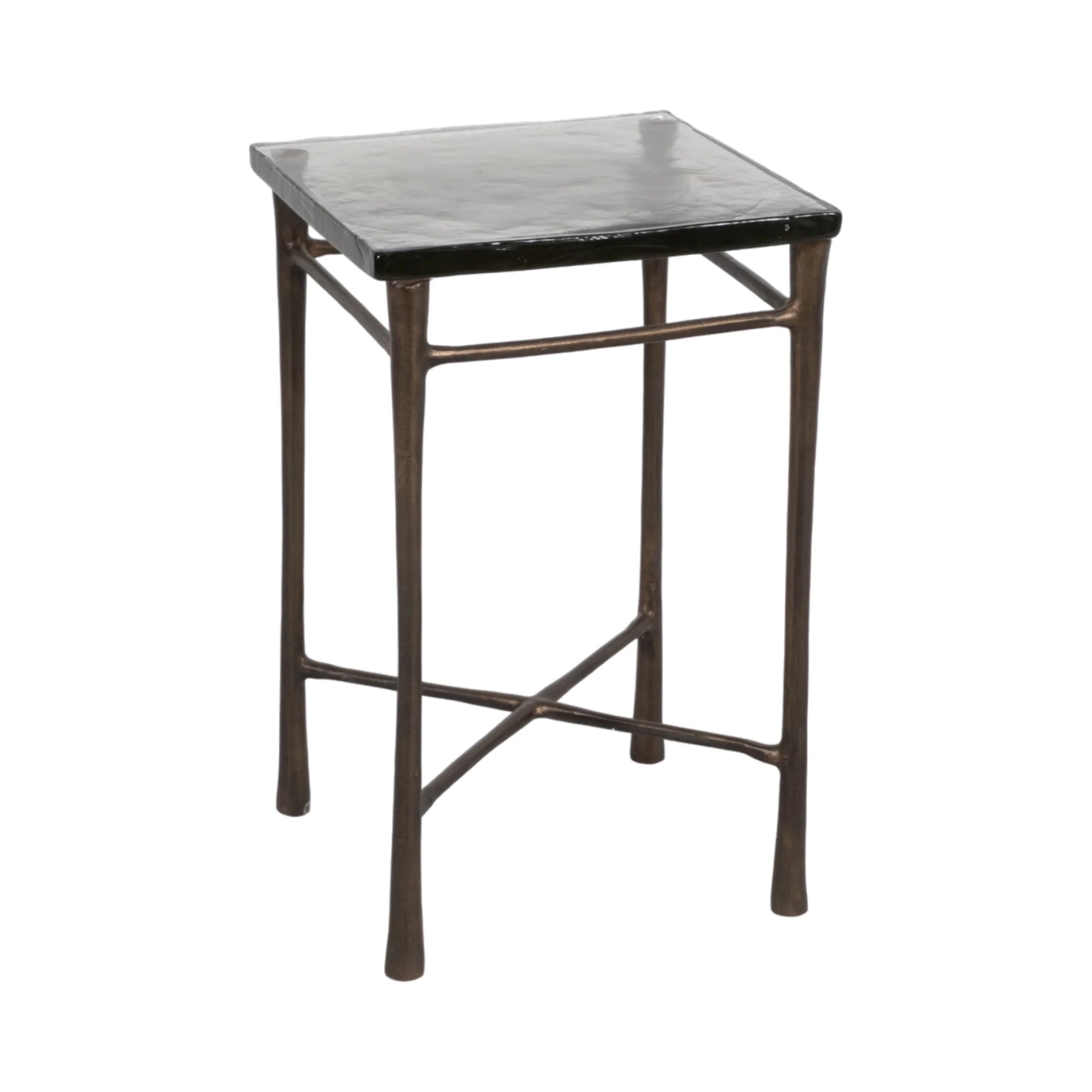 Elegant Aluminum and Glass 22" Square Accent Table - Timeless Antique Look for Your Stylish Home