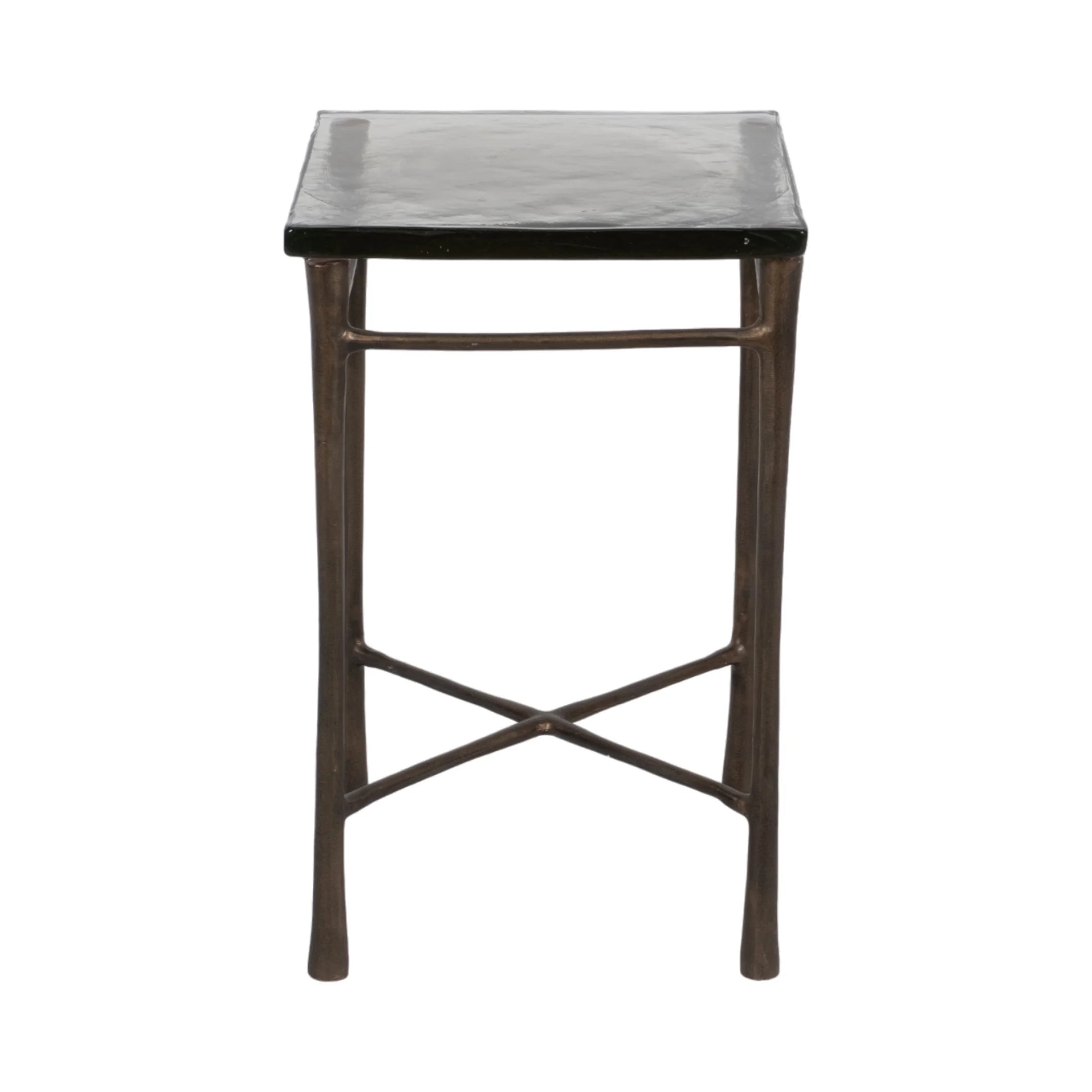 Elegant Aluminum and Glass 22" Square Accent Table - Timeless Antique Look for Your Stylish Home