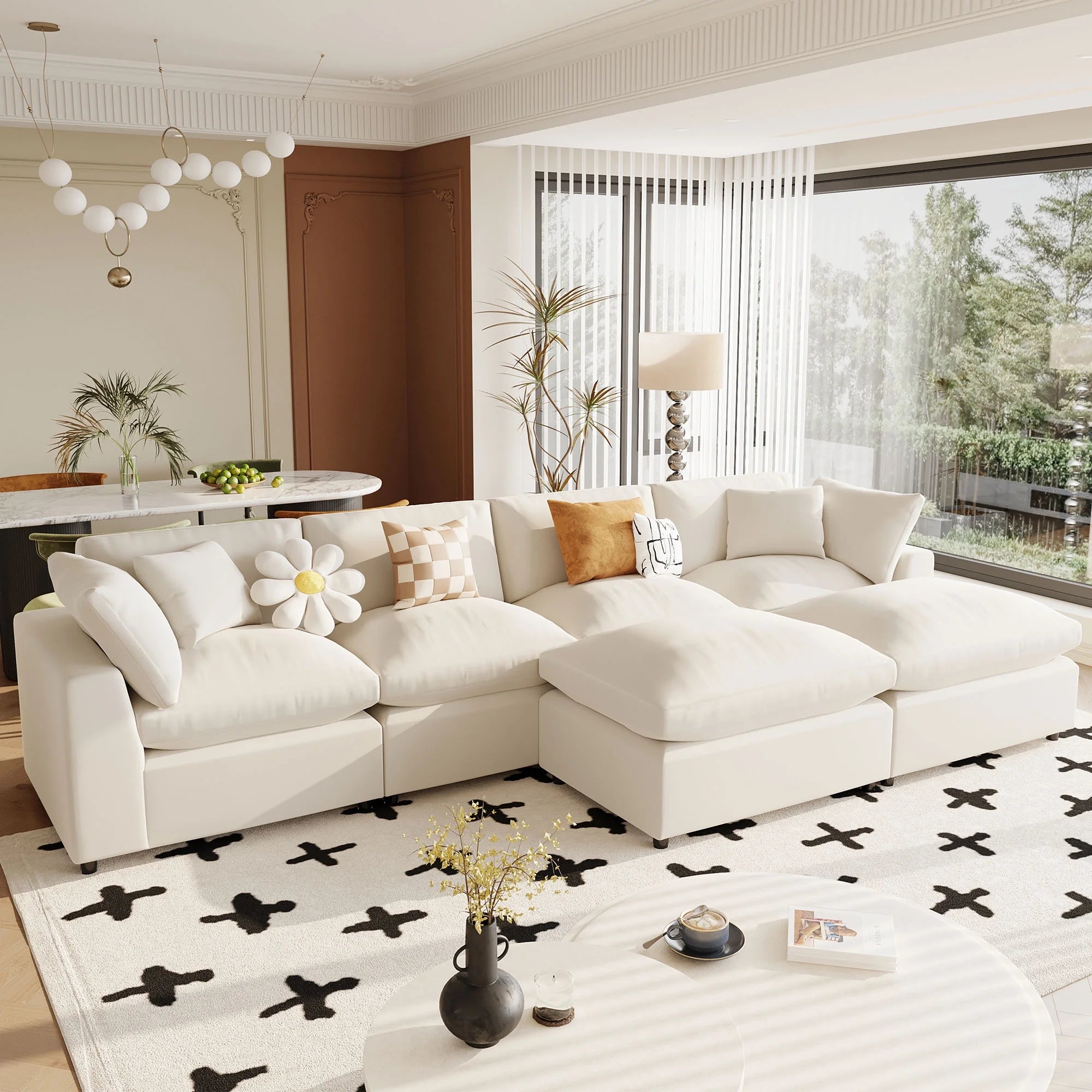 Hommeco Large U-Shape Modular Cloud Sectional Sofa with Reversible Chaise - Beige