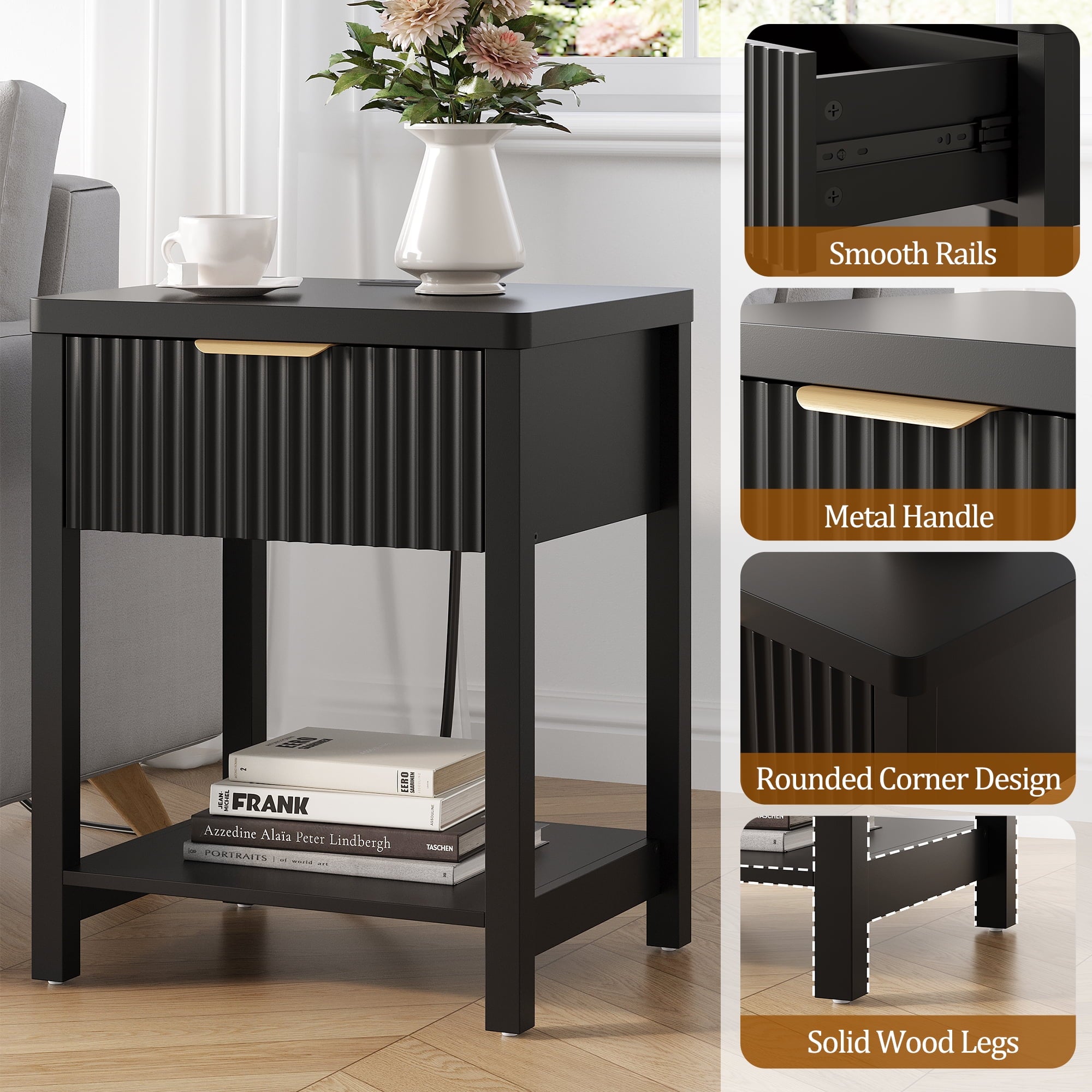Modern Fluted Bedside Tables (Set of 2) | Integrated Power & Storage