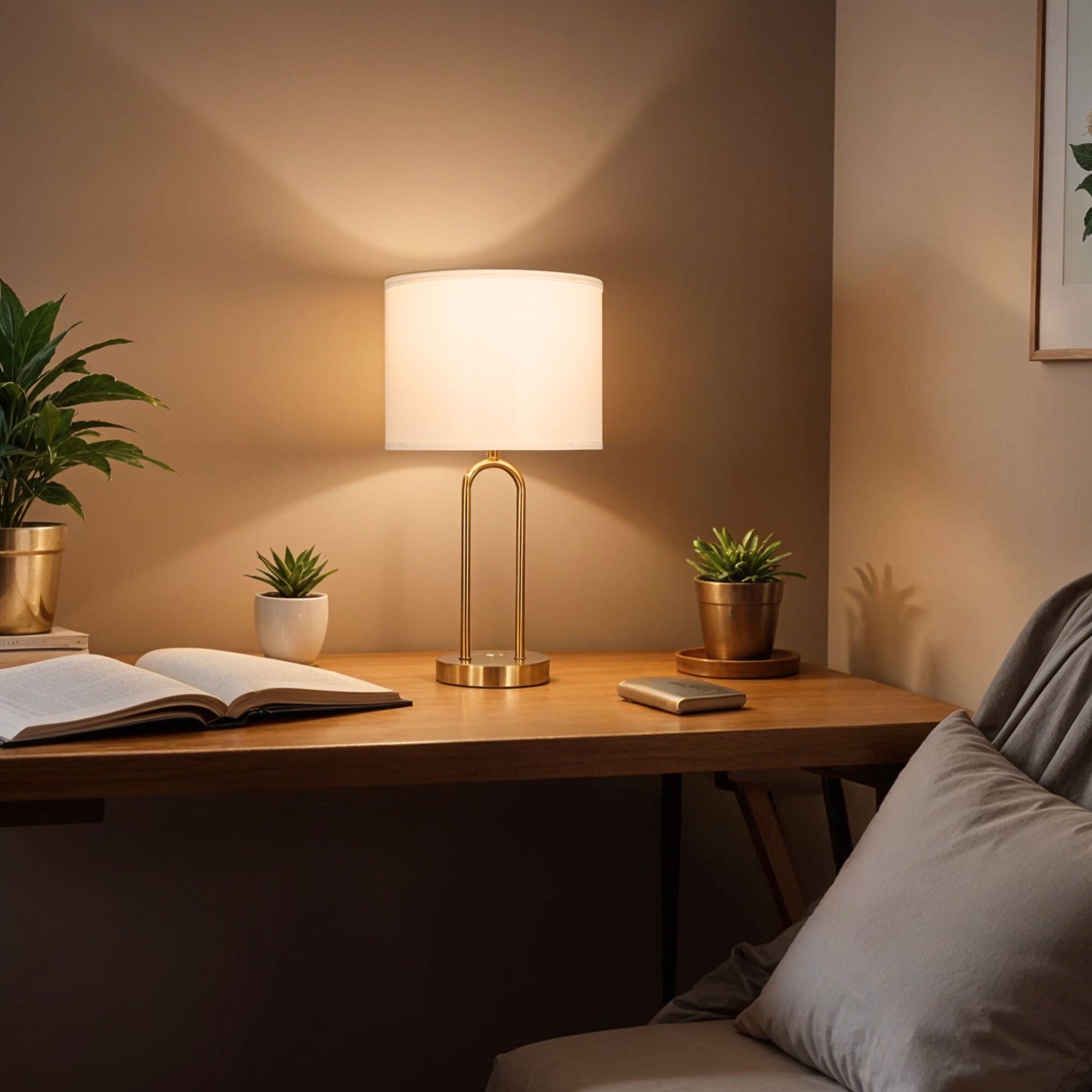 20'' Table Lamp with White Fabric Drum Shade Modern Table Light Fixture