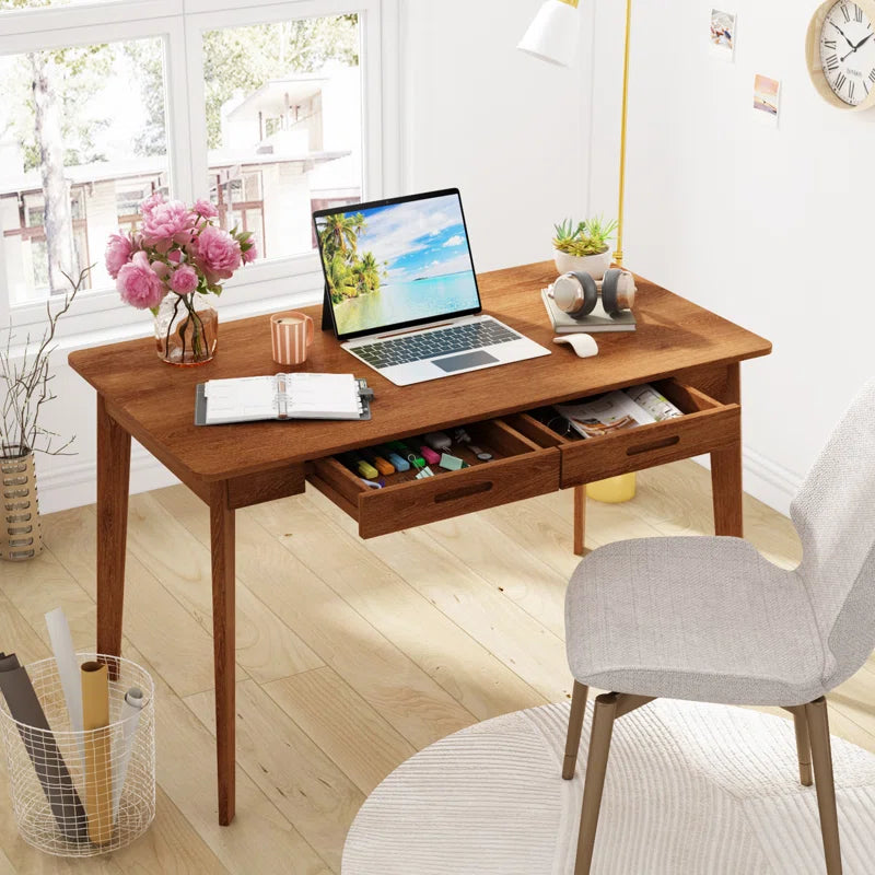 Caidence 2-Drawer Writing Desk with Solid Wood Legs